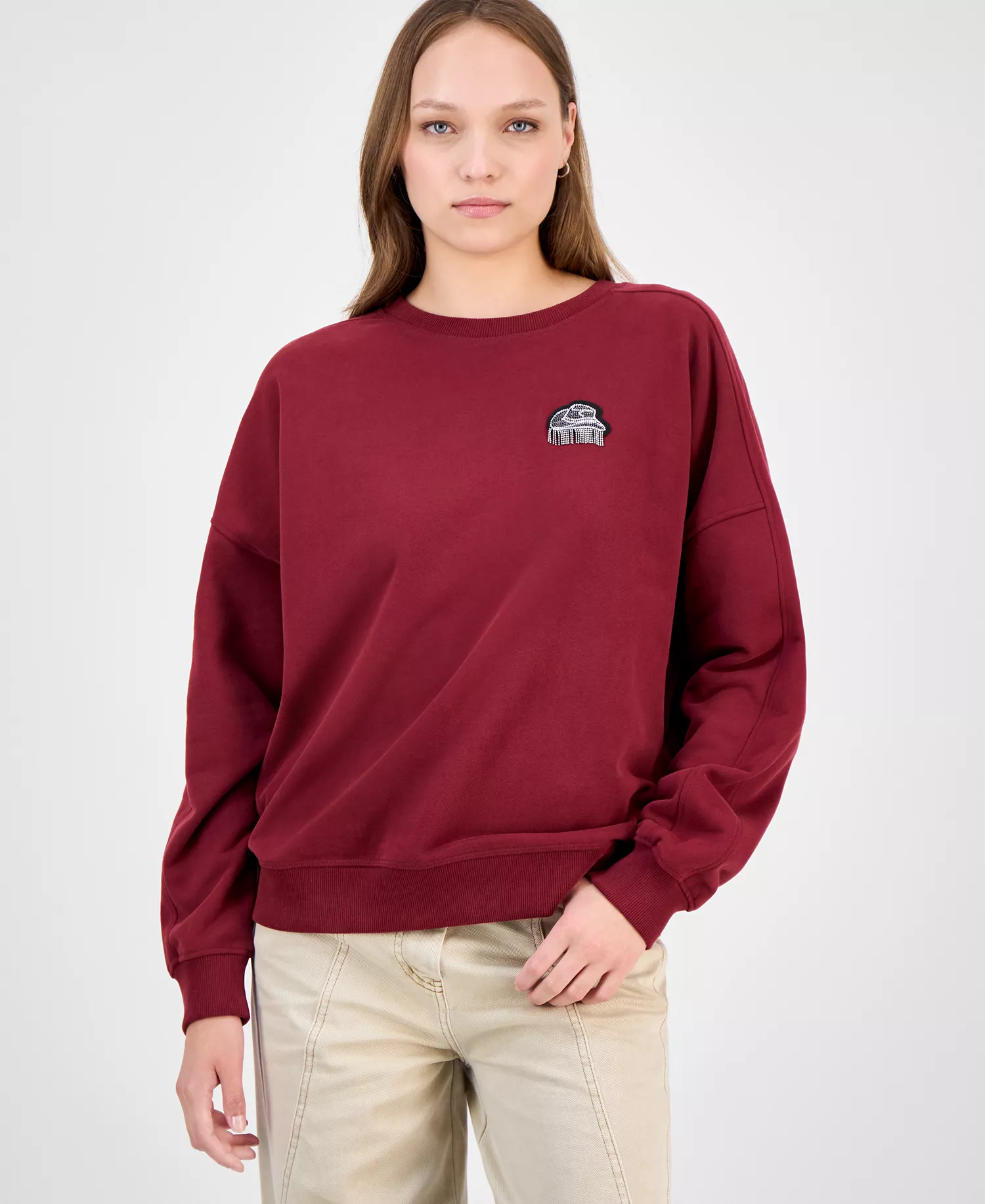 Women's Cowboy Hat Graphic Sweatshirt - Dark Red - L
