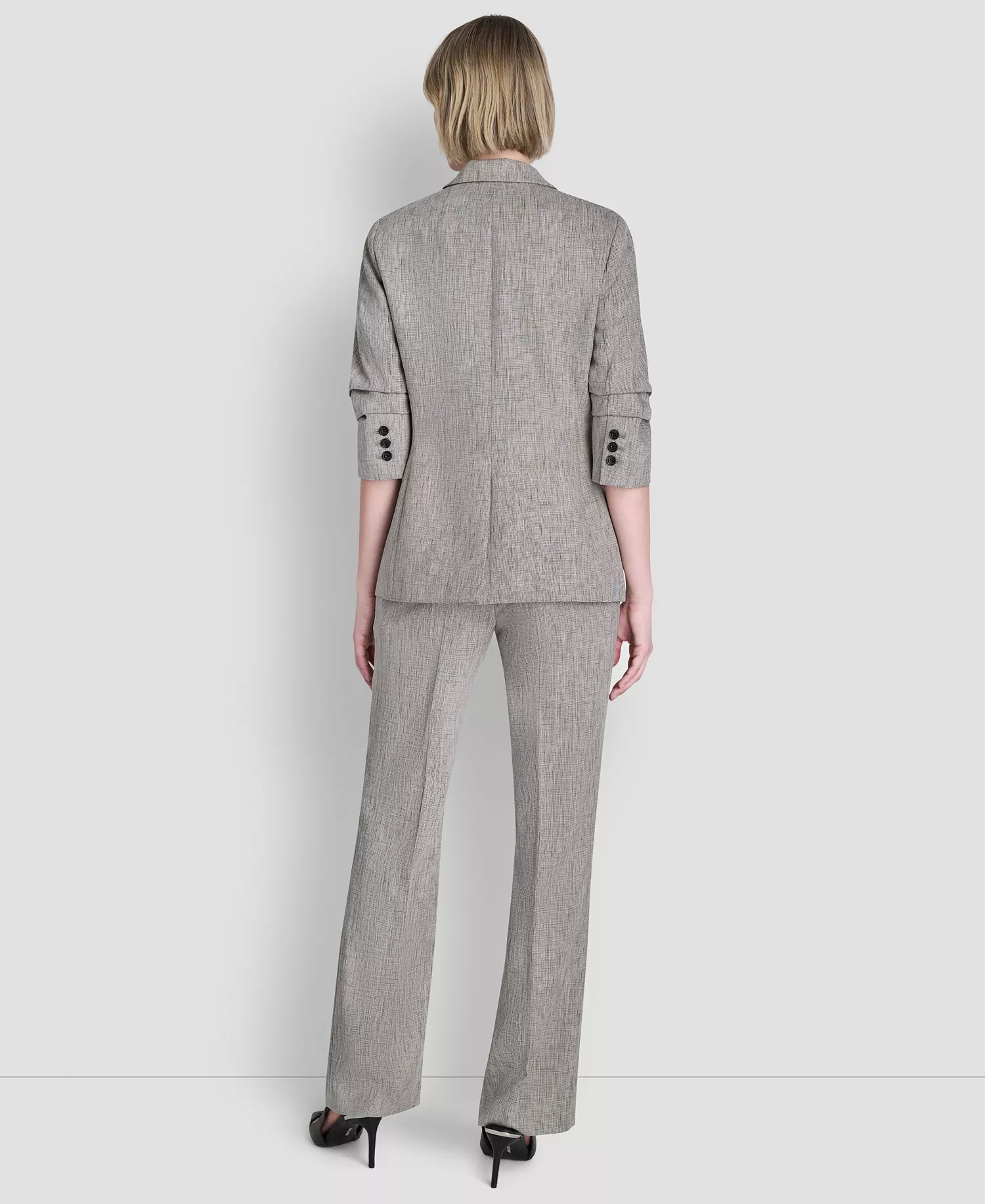 Petite Notch Collar One Button Jacket and Crosshatch Modern Fit Pants - Black/Coconut - 0P