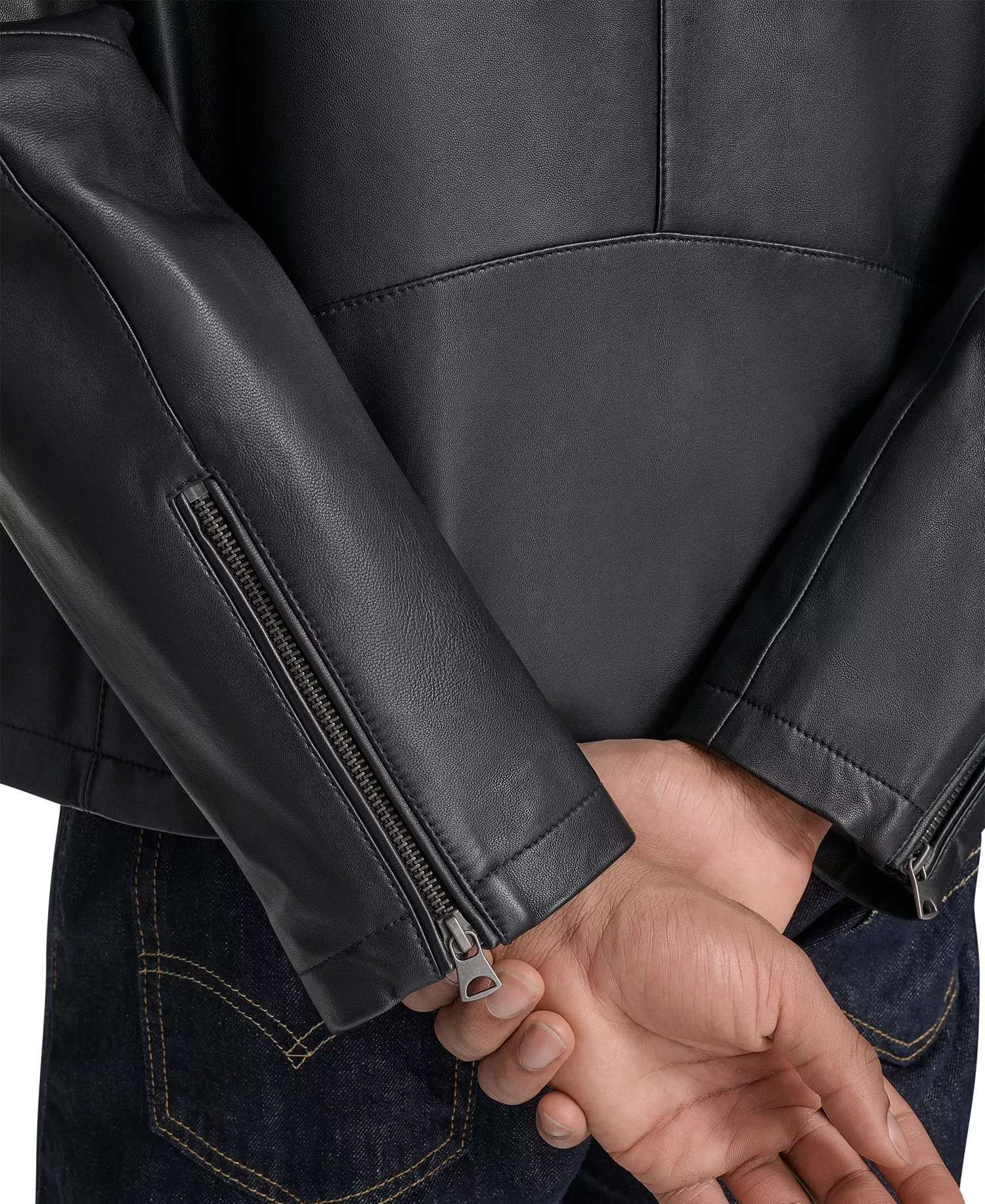 Men's Leather Racer Jacket - Black - 2XL
