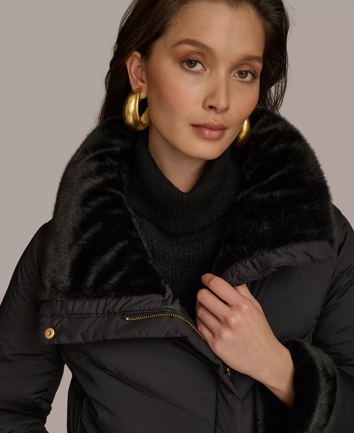Women's Stretch Zip Closure Coat - Black - L