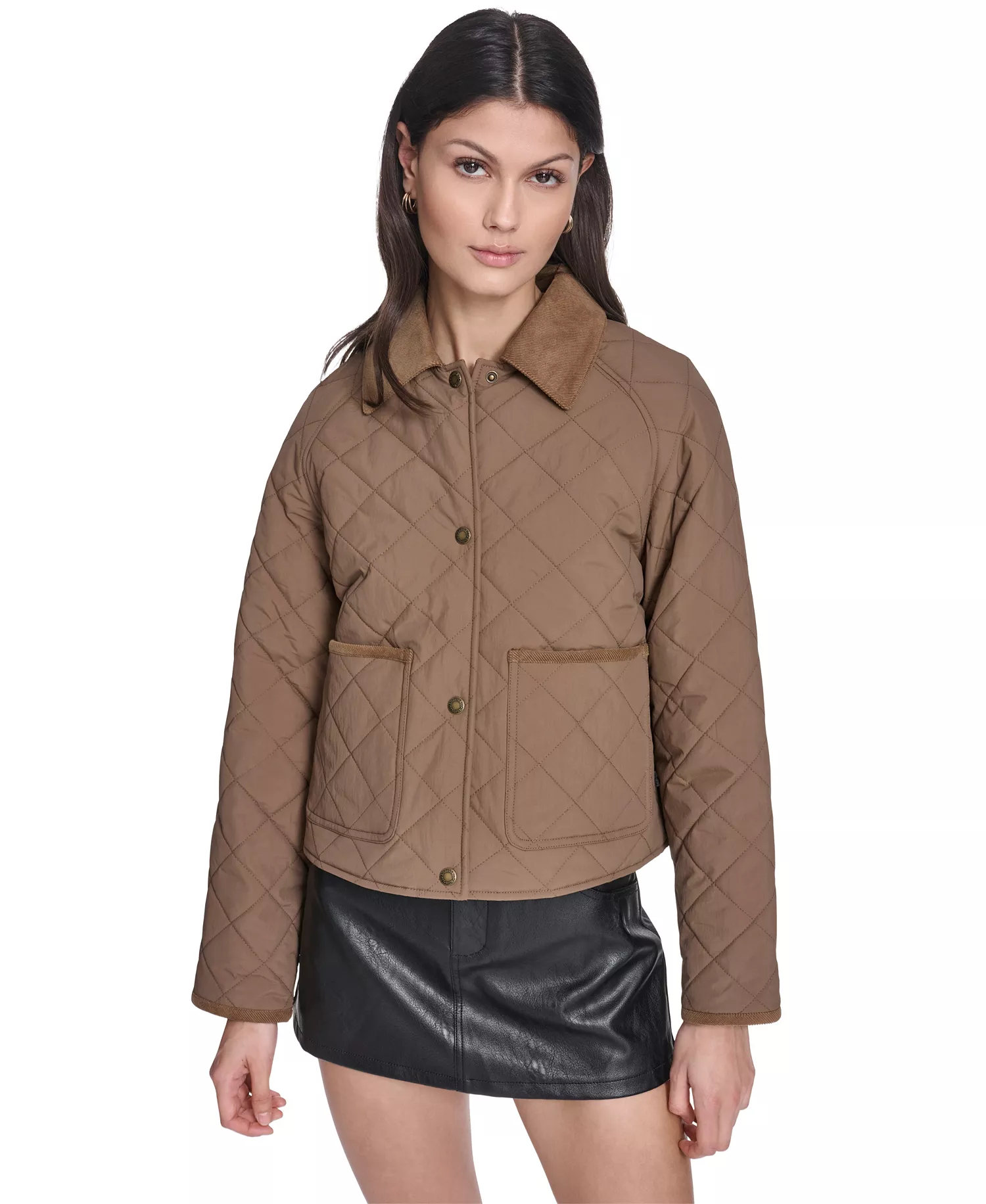 Women's Quilted Corduroy Collar Jacket - Bison - L
