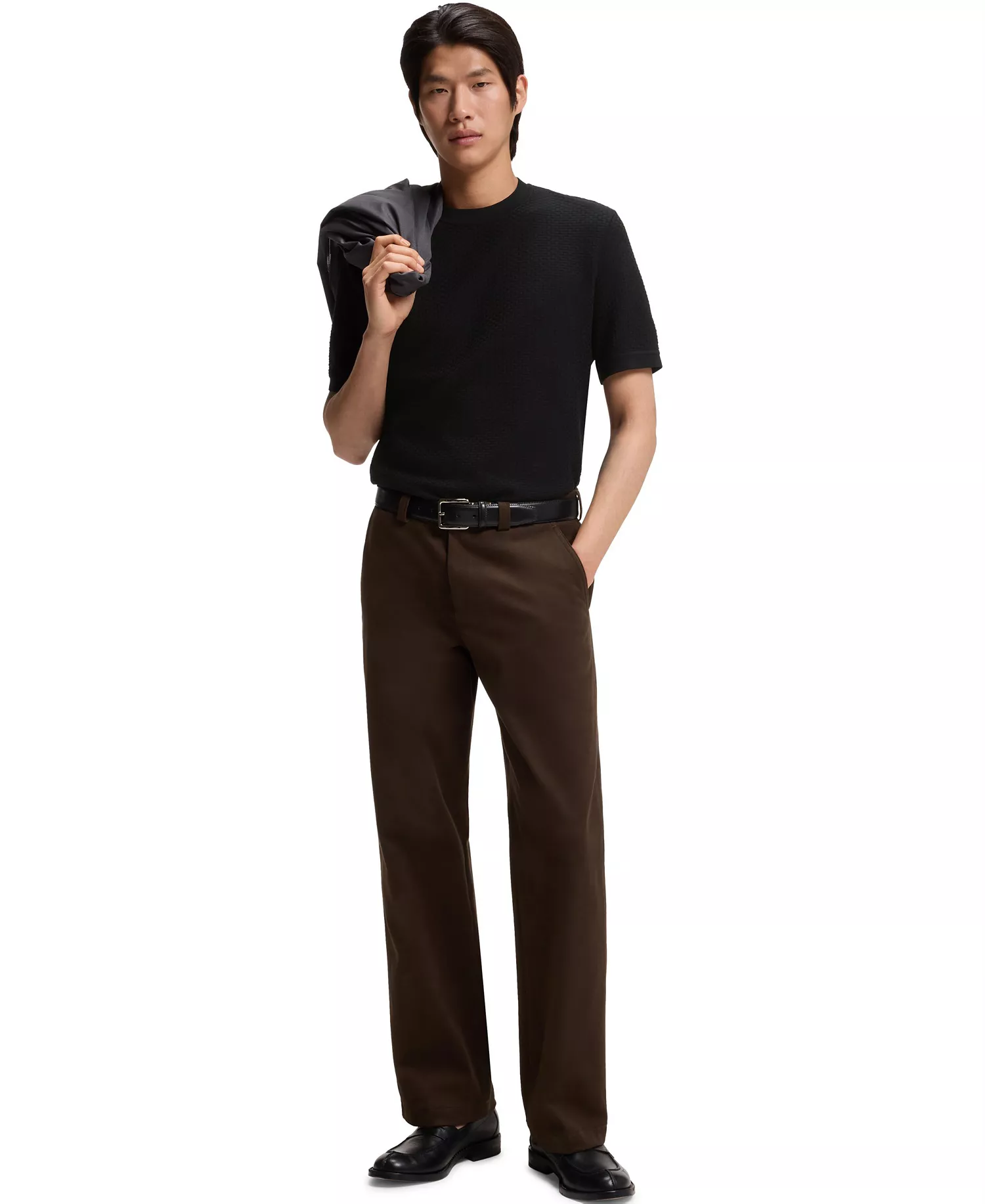 Men's Mercerized Cotton Basket Weave T-Shirt - Black - L