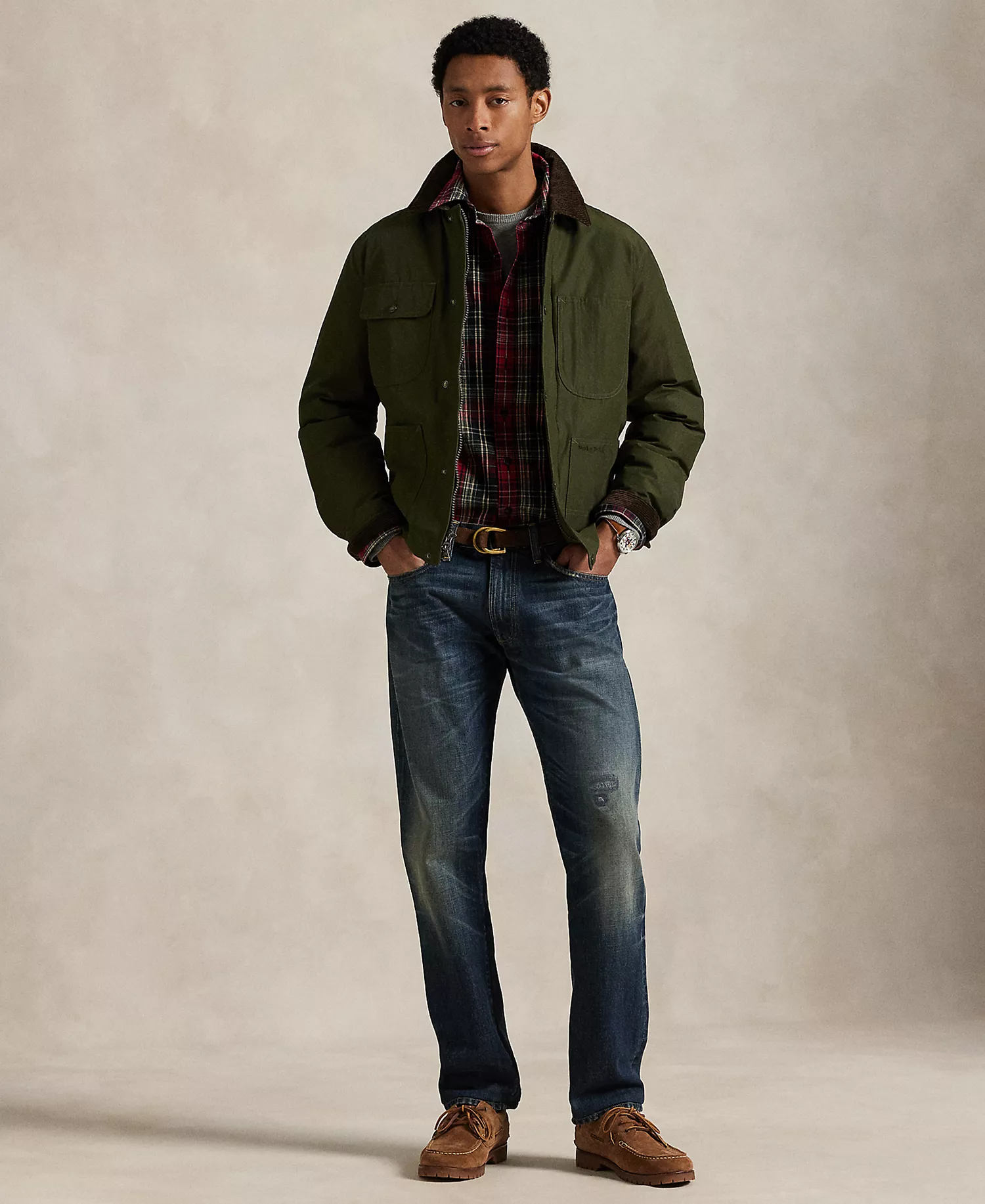 Men's Classic-Fit Plaid Oxford Workshirt - Red Black Multi - S