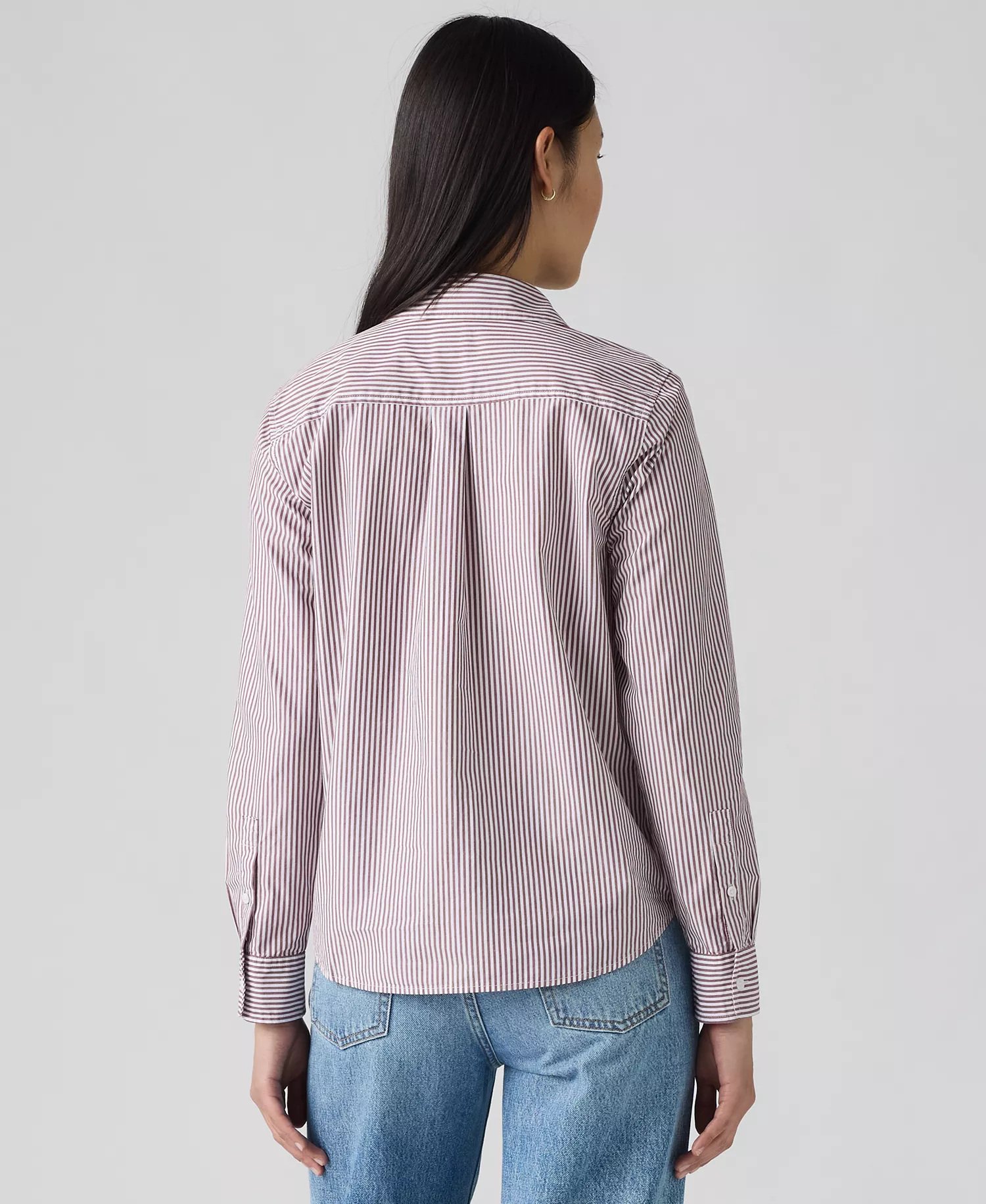 Women's Classic Fit Button-Front Shirt - Bibi Stripe Chocolate Truffle Bright White - L
