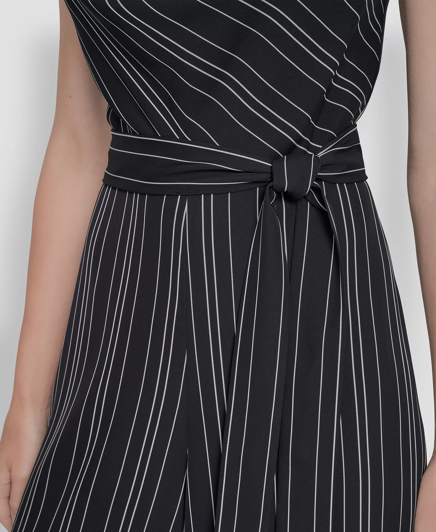 Women's Sleeveless Wide Leg Ankle Jumpsuit - Black/Ivory - 10