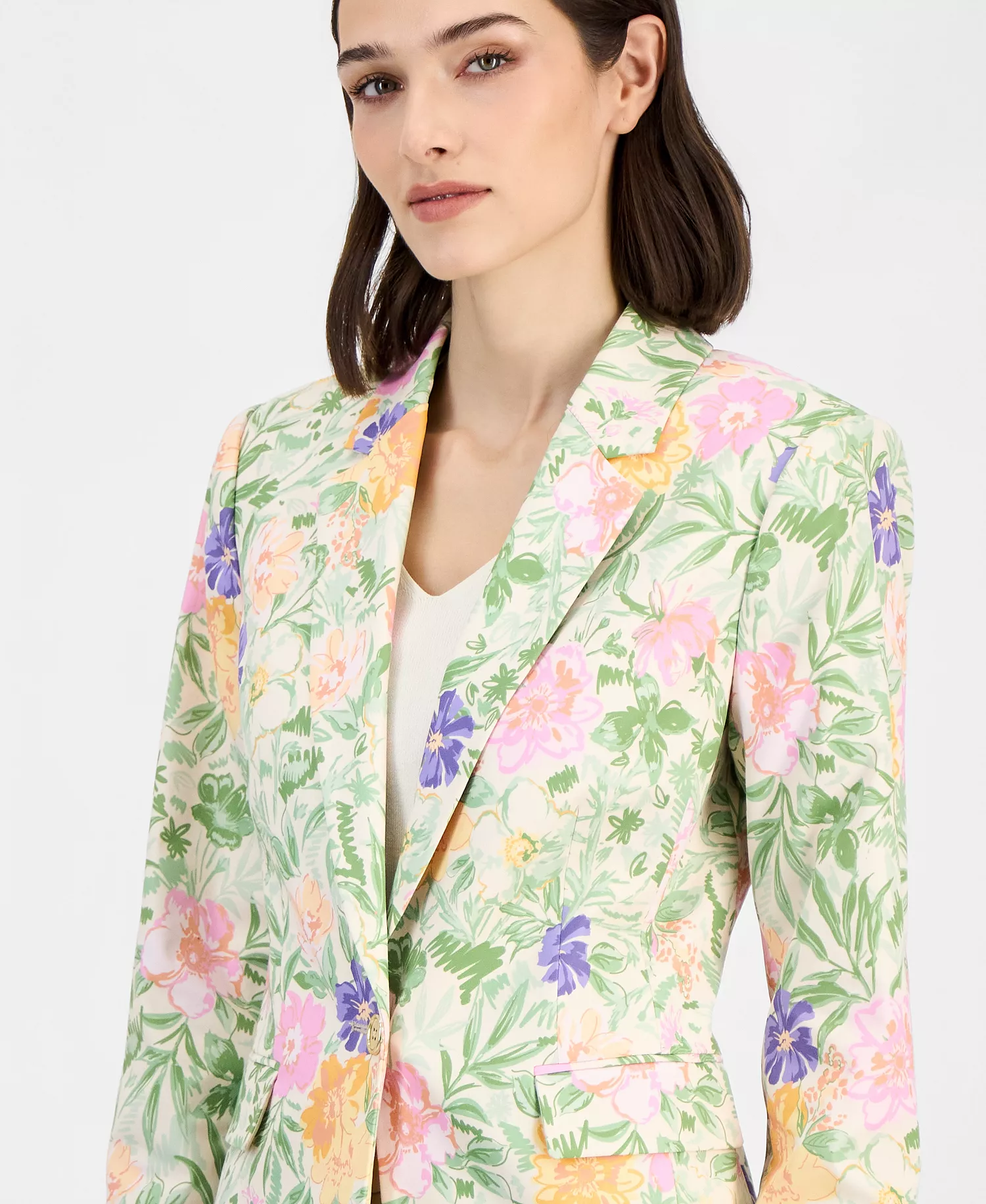 Petite Peak Lapel Collar Jacket - Nude/Moss - 10P