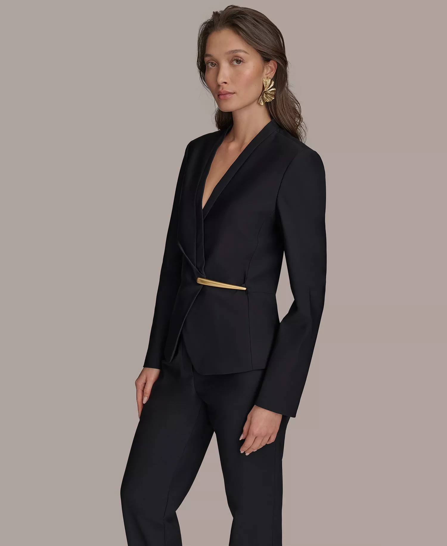 Women's Collarless Wrap Jacket - Black - 10