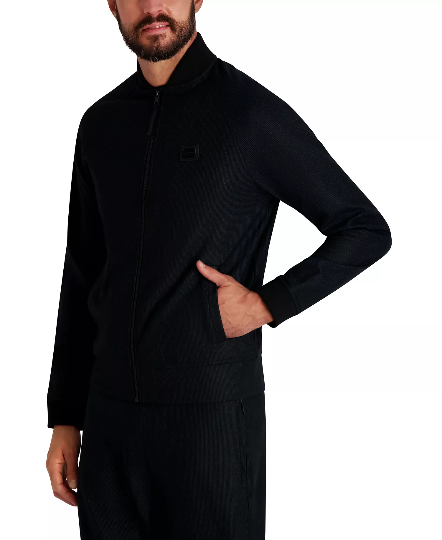 Men's Logo Patch Track Bomber Jacket - Black - 2XL