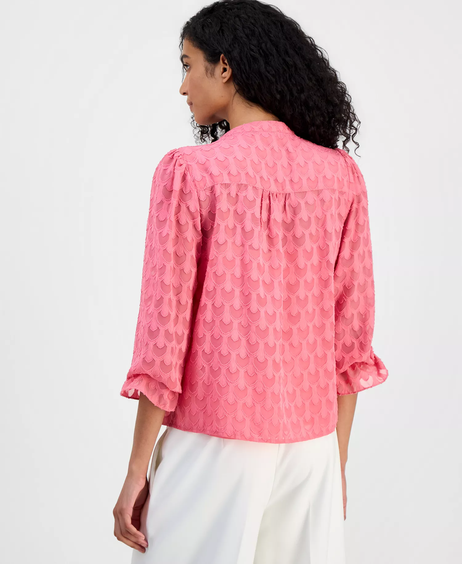 Women's Textured Tie-Neck Top - Parisian Pink - L