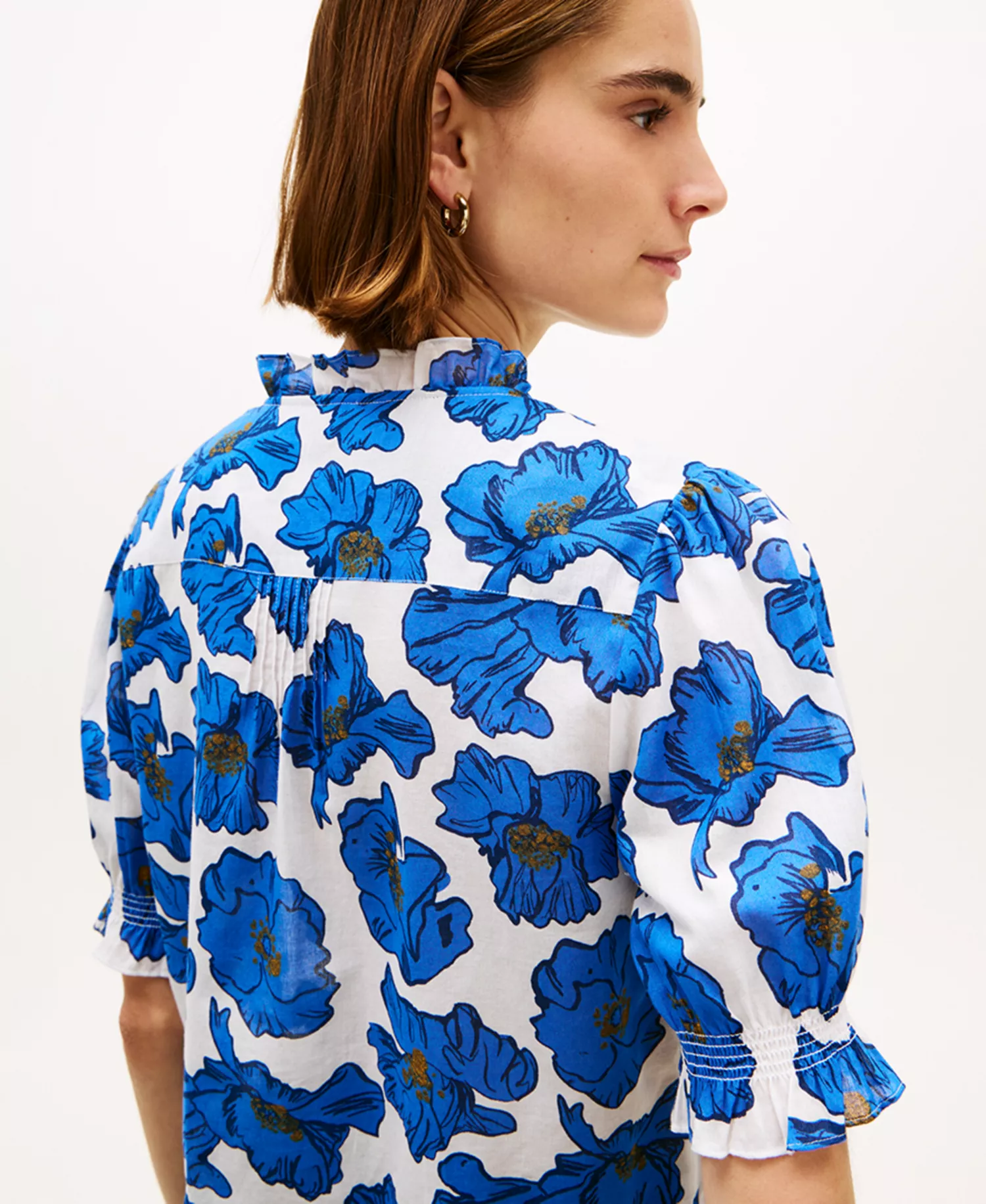 Women's Pin Tuck Cambric Short-Sleeve Blouse Top - Blue - L