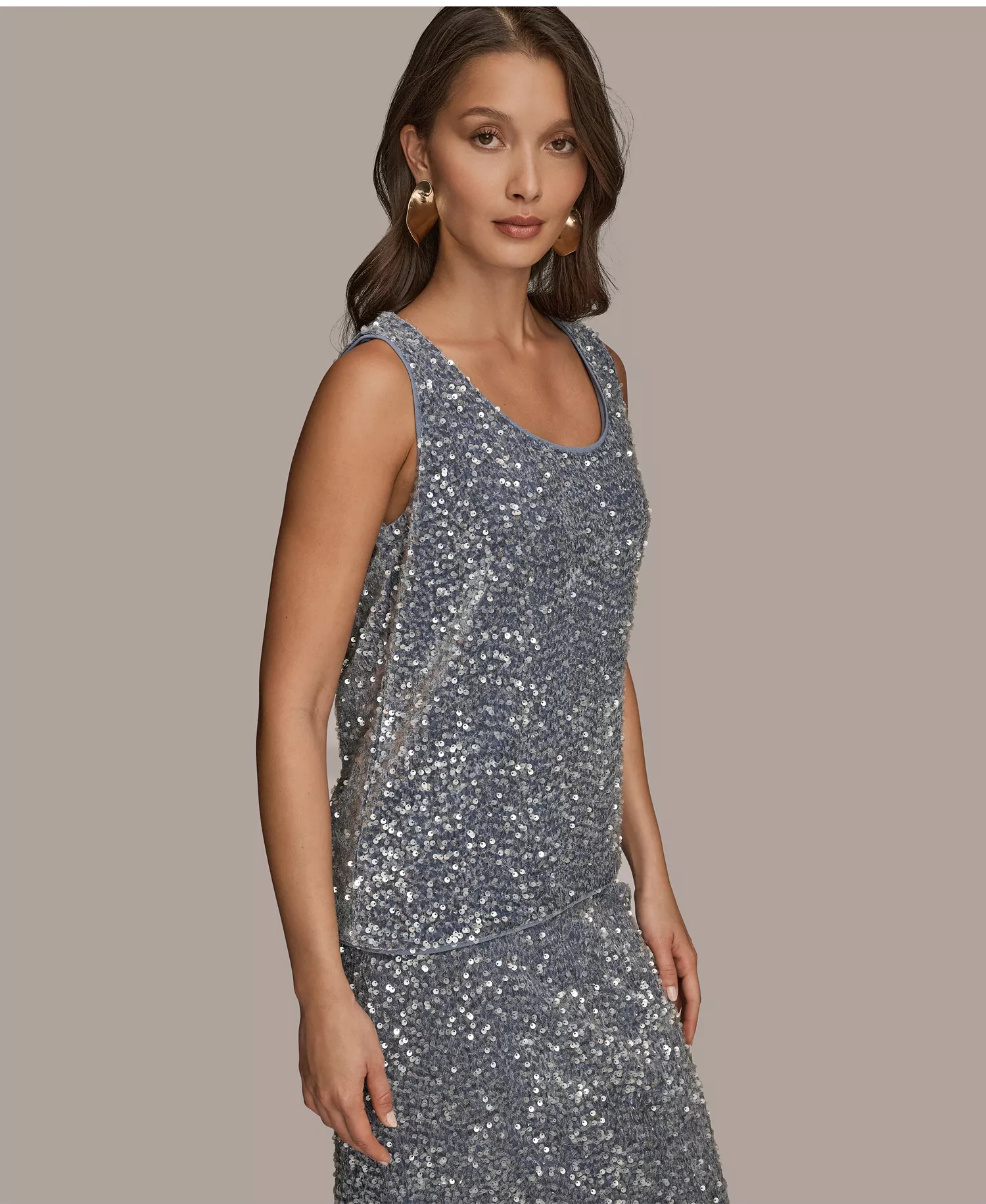 Women's Embellished Sequin Scoop Neck Camisole Top - Tempest - L