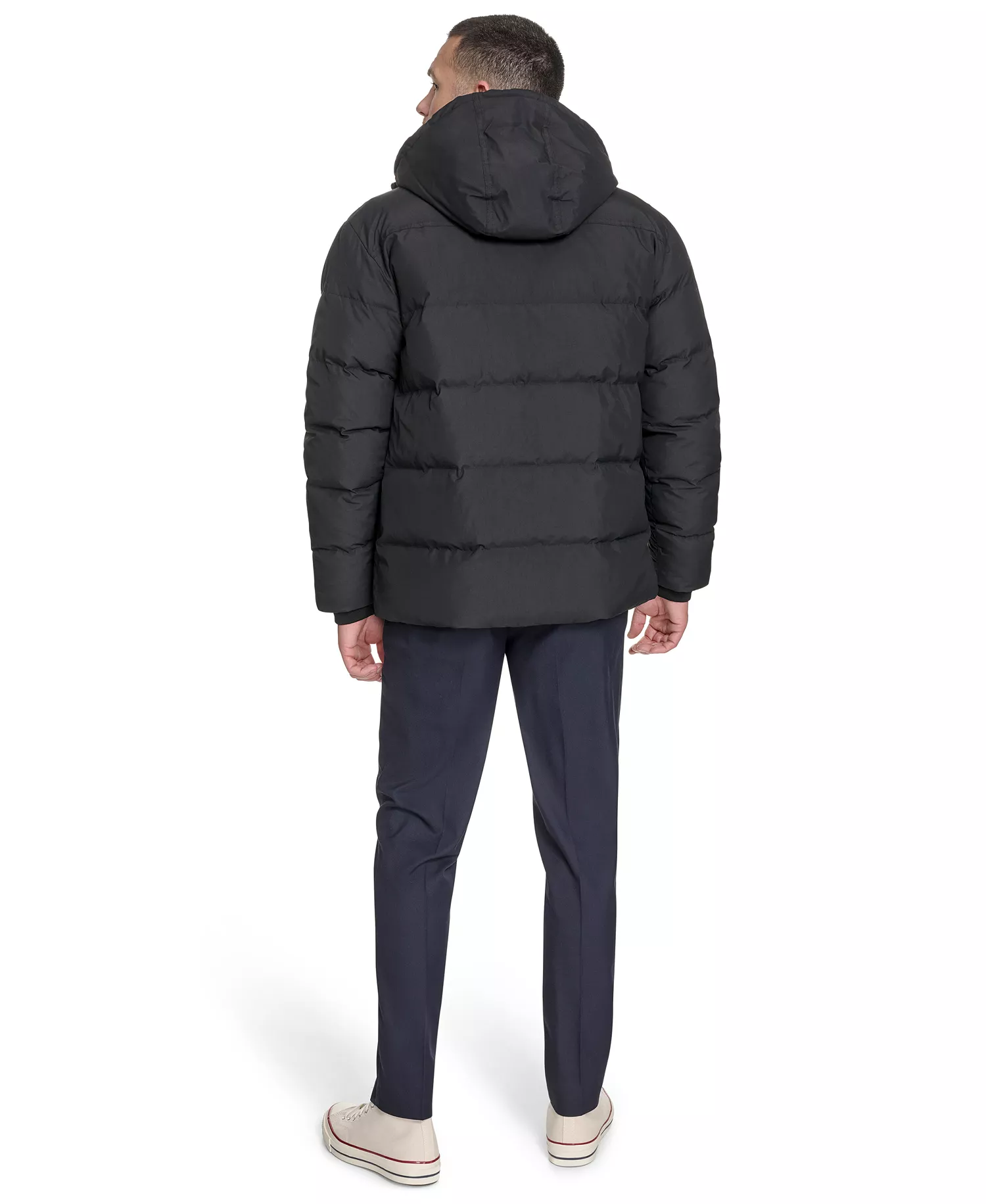 Men's Two Pocket Hooded Puffer Jacket - Black - 2XL