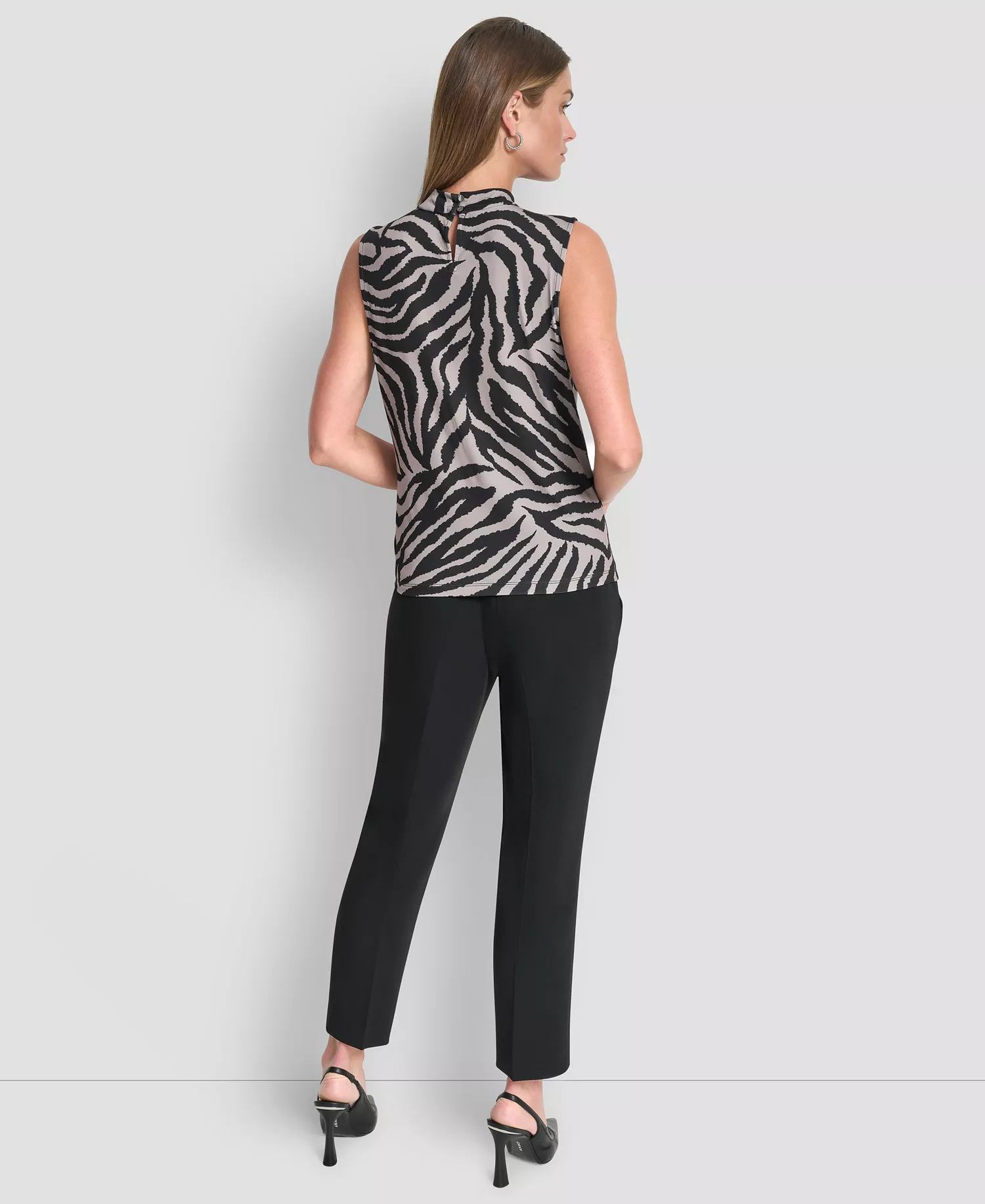 Women's Sleeveless Mock Neck Top - Black/Tan - L