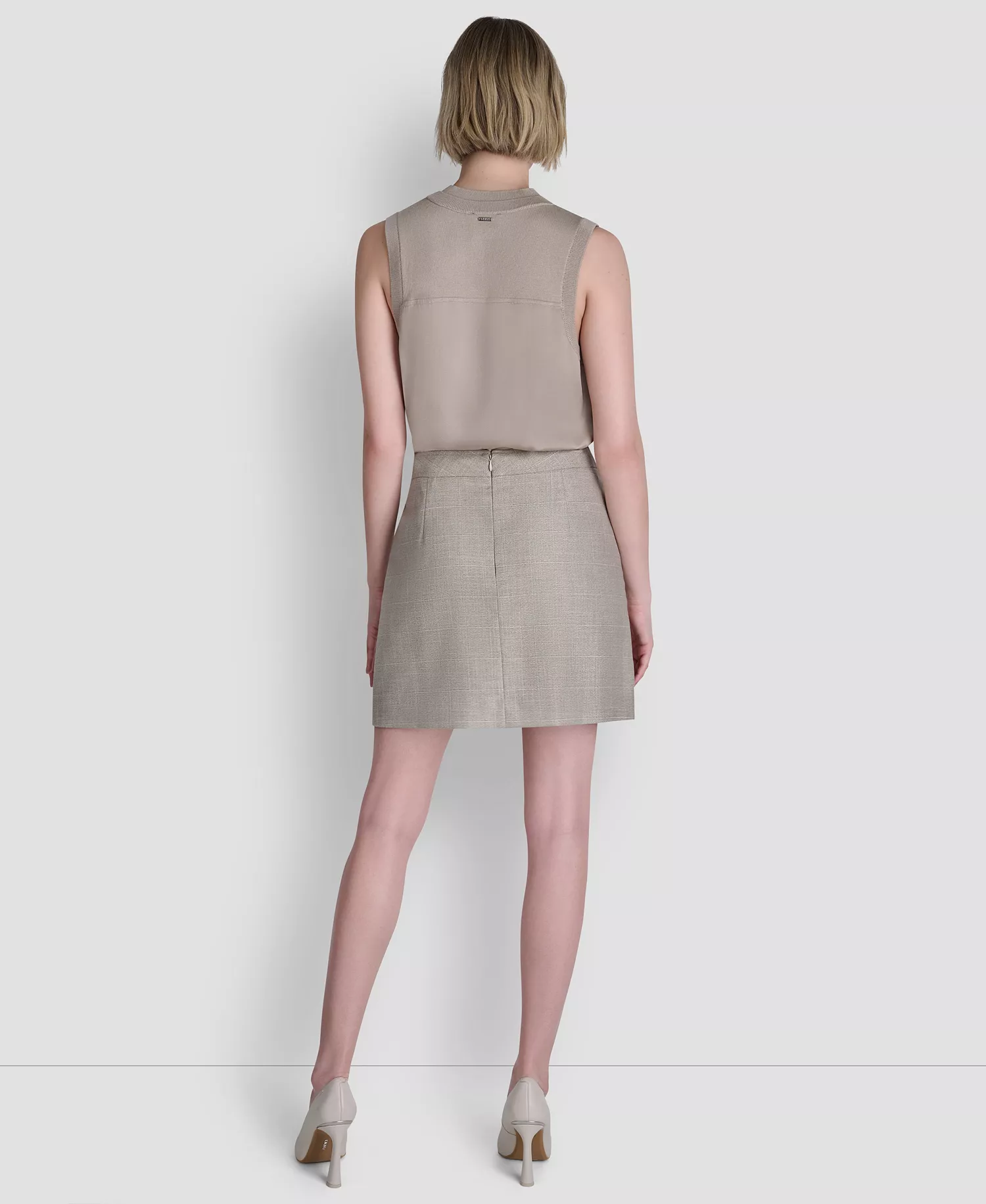 Women's Windowpane Melange Mini Skirt - Pebble / White Combo - 0