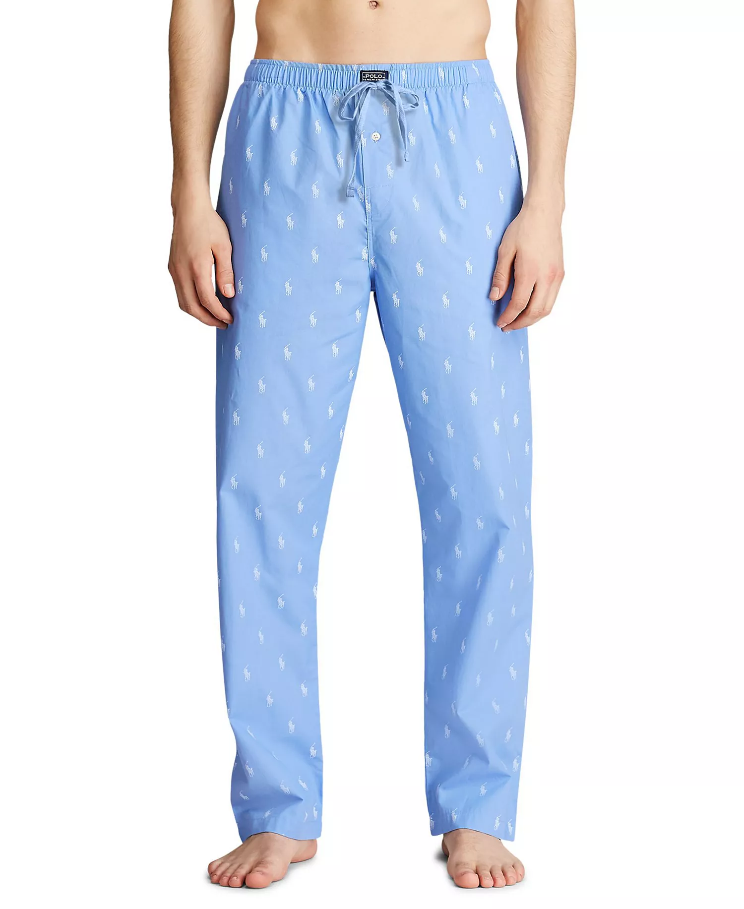 Men's Cotton Jersey Sleep Shirt & Polo Player Pajama Pants - Beach Blue - L