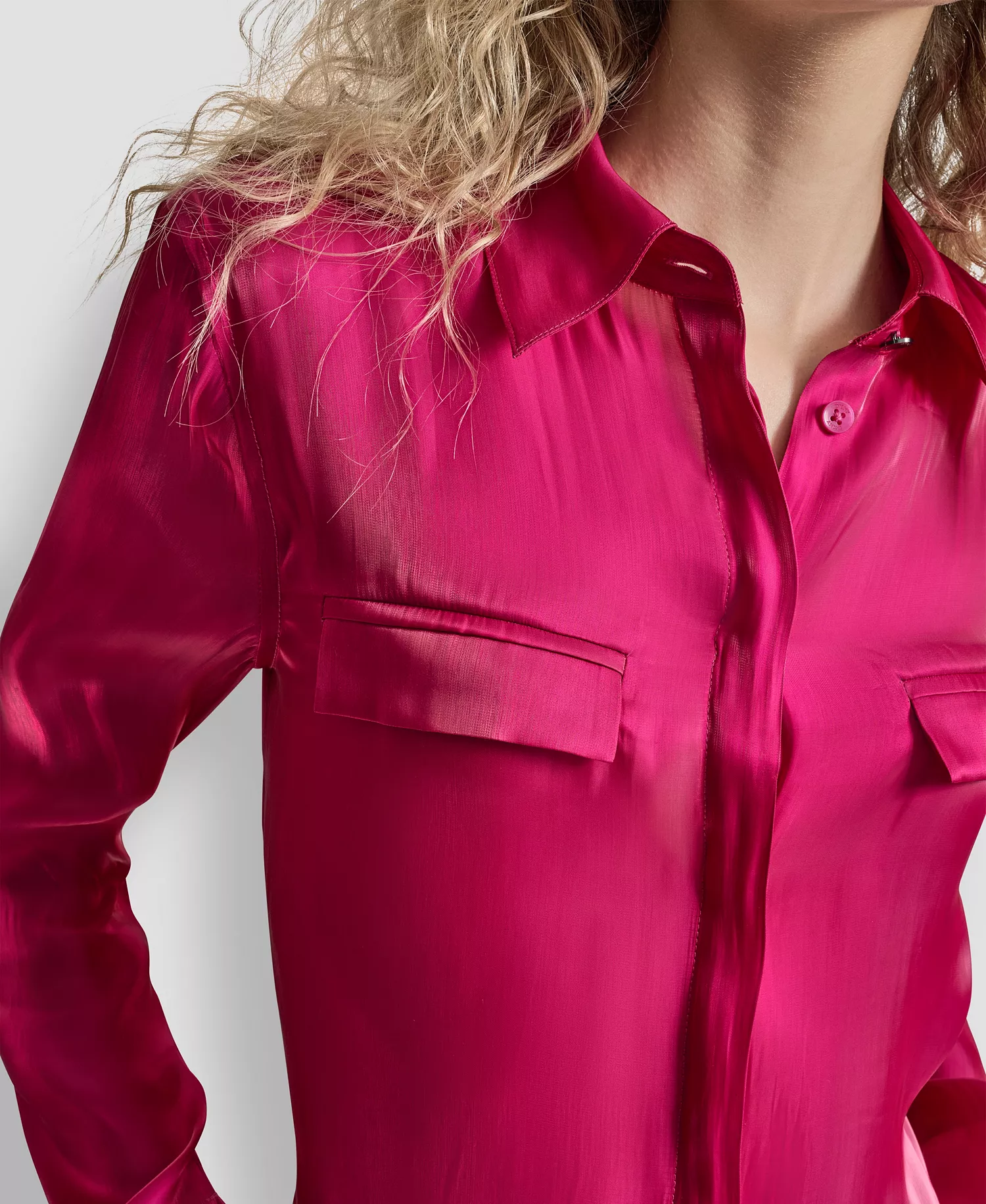 Women's Single Button Long Sleeve Blazer, Printed Long Sleeve Top and Pintuck Fit and Flare Trousers - Fuchsia - M