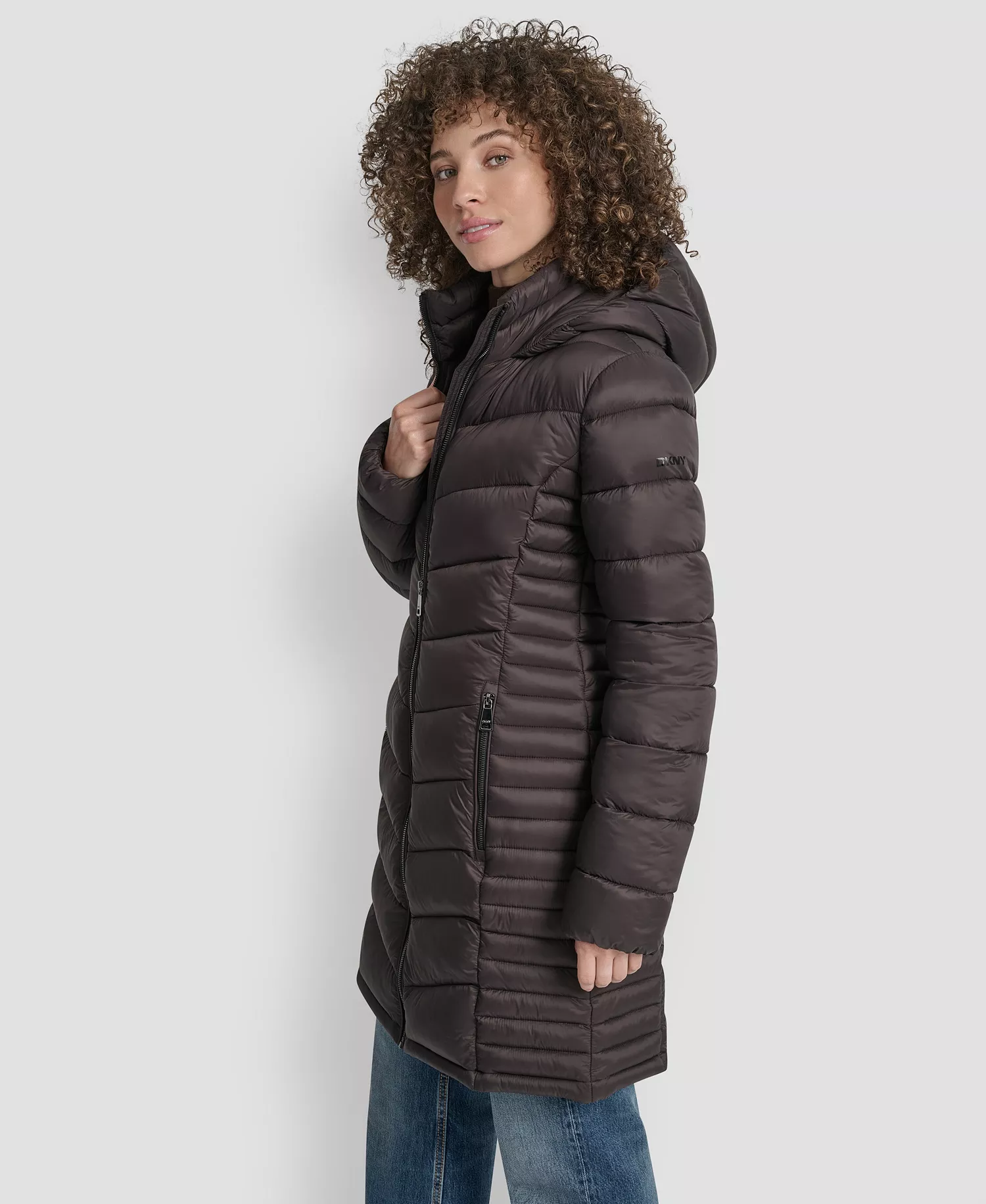 Women's Zip-Front Long Coat - Bitter - L
