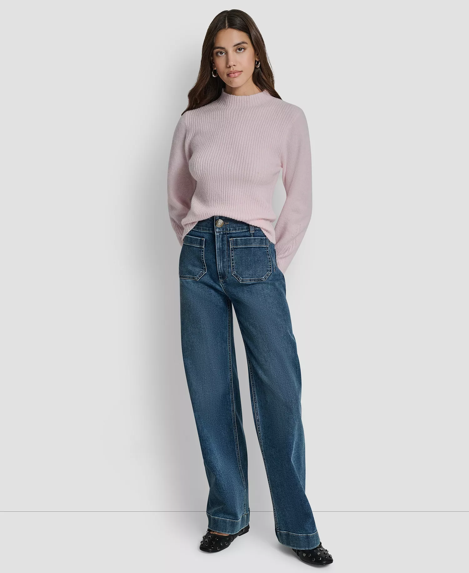 Women's Crewneck Blouson Sleeves Sweater - Pink Moon - L