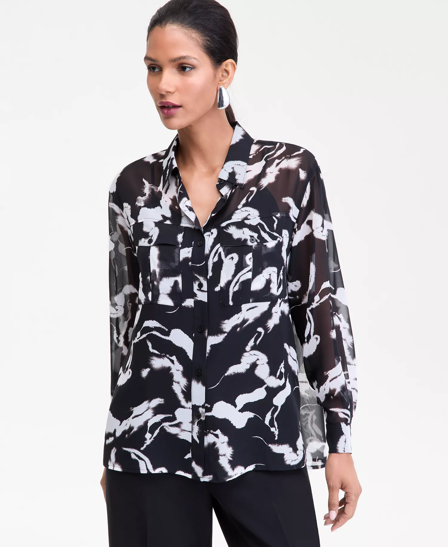 Women's Printed Long-Sleeve Blouse, Macy's Exclusive - Dahlia Abstract - XS