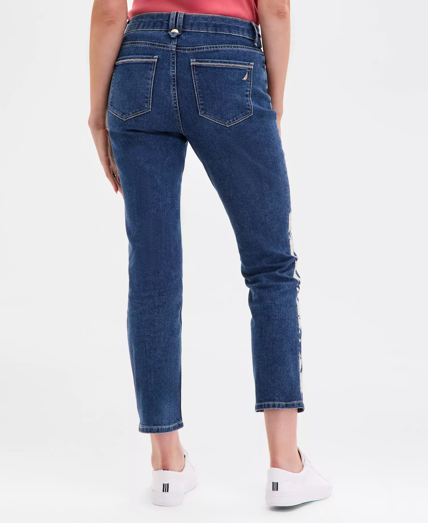 Women's Floral-Trim Straight-Leg Ankle Jeans - Ws 005- Niagara Wash - 8