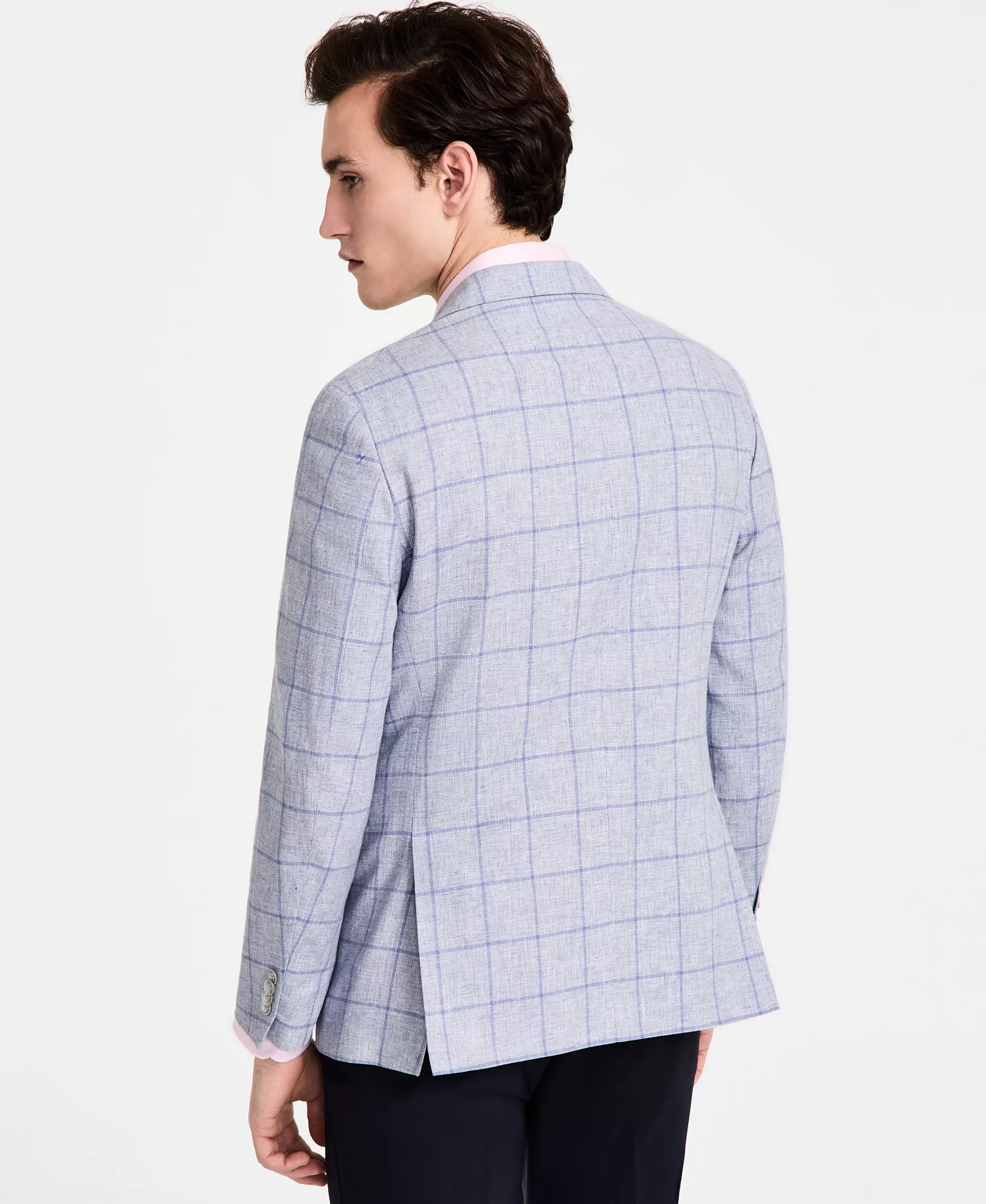 Men's Modern-Fit Linen-Blend Windowpane Sport Coat  - Blue - 36R