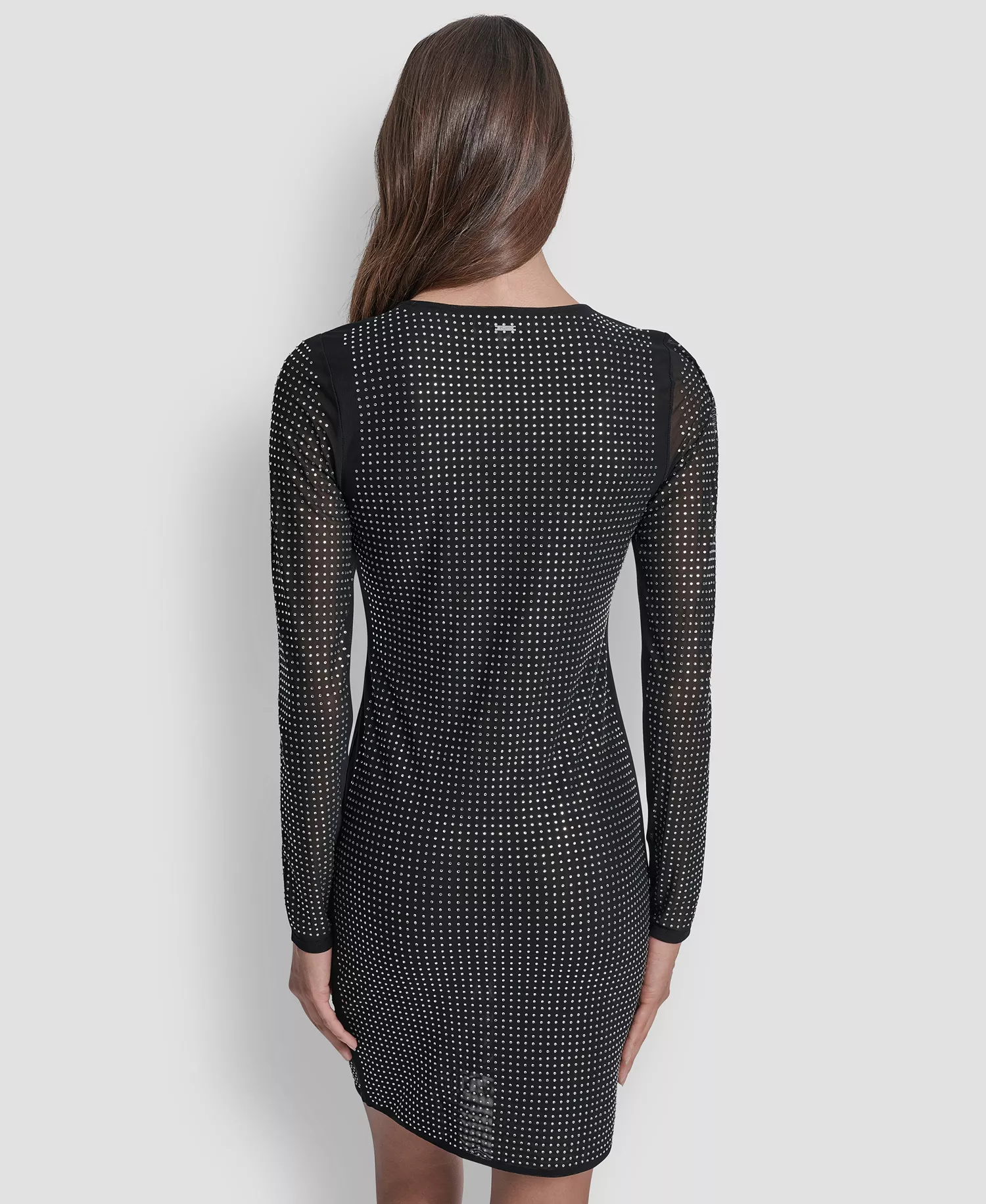 Women's Dome Studs Mesh Long Sleeve Dress - Black/Silver - L