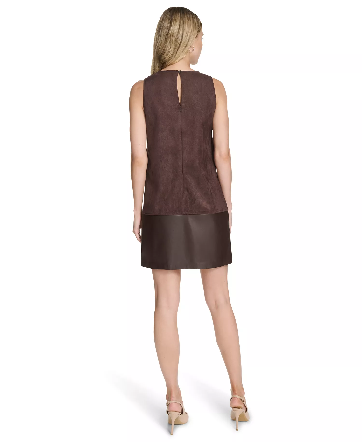 Women's Crewneck Short Shift Dress - Coffee bean - 16