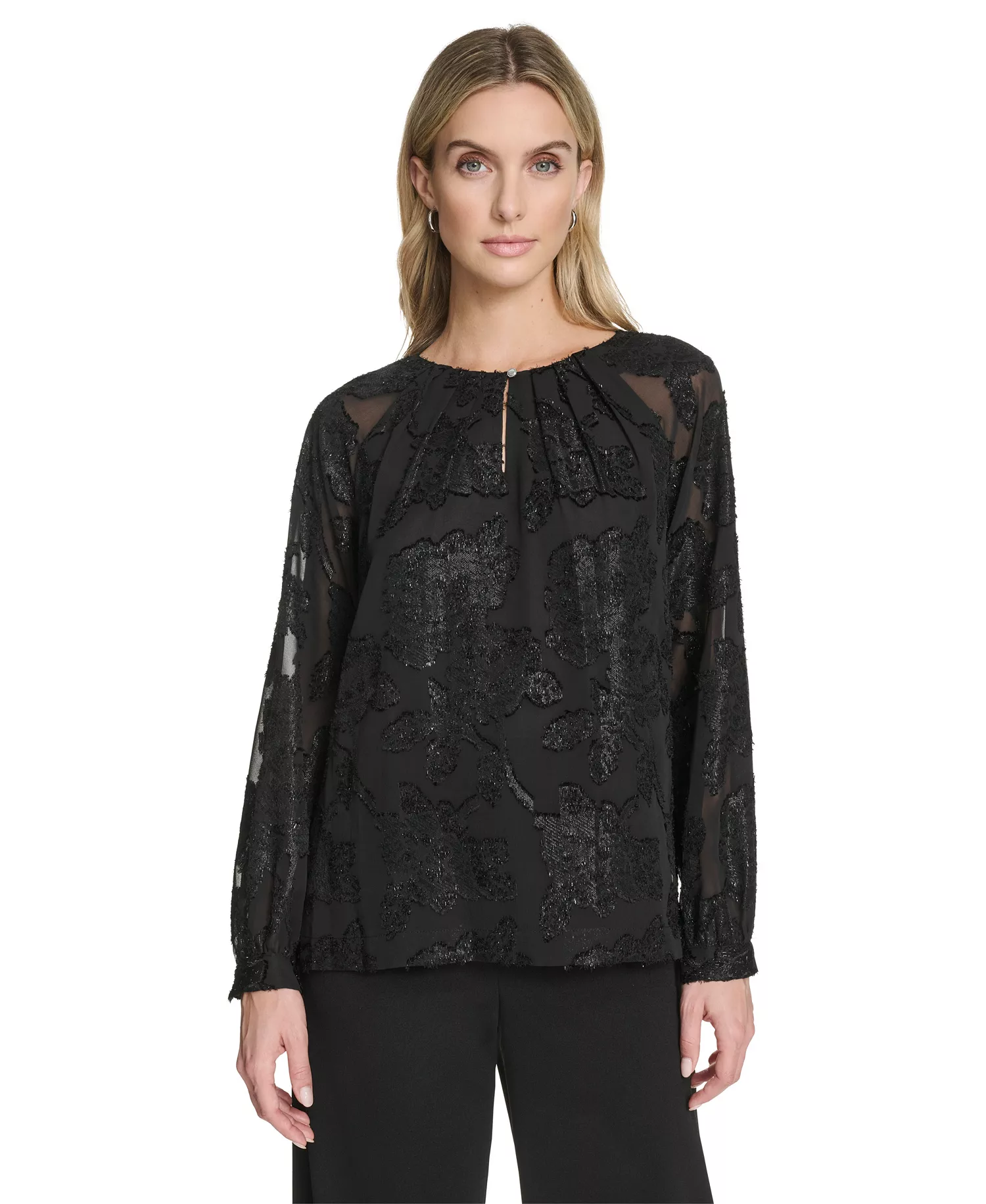 Women's Raglan Sleeve Metallic Blouse - Black - M