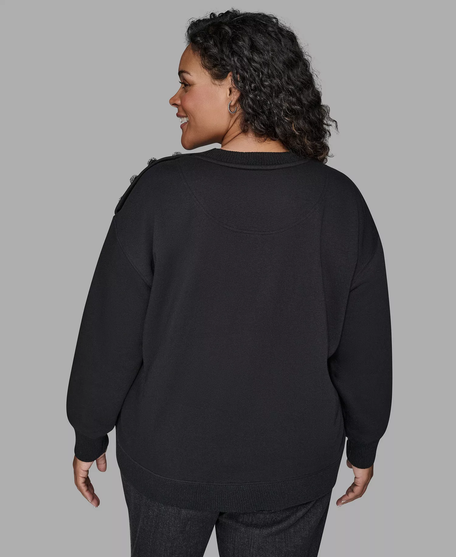 Women's Plus Size Knit Long-Sleeve Sweater - Black - 0X