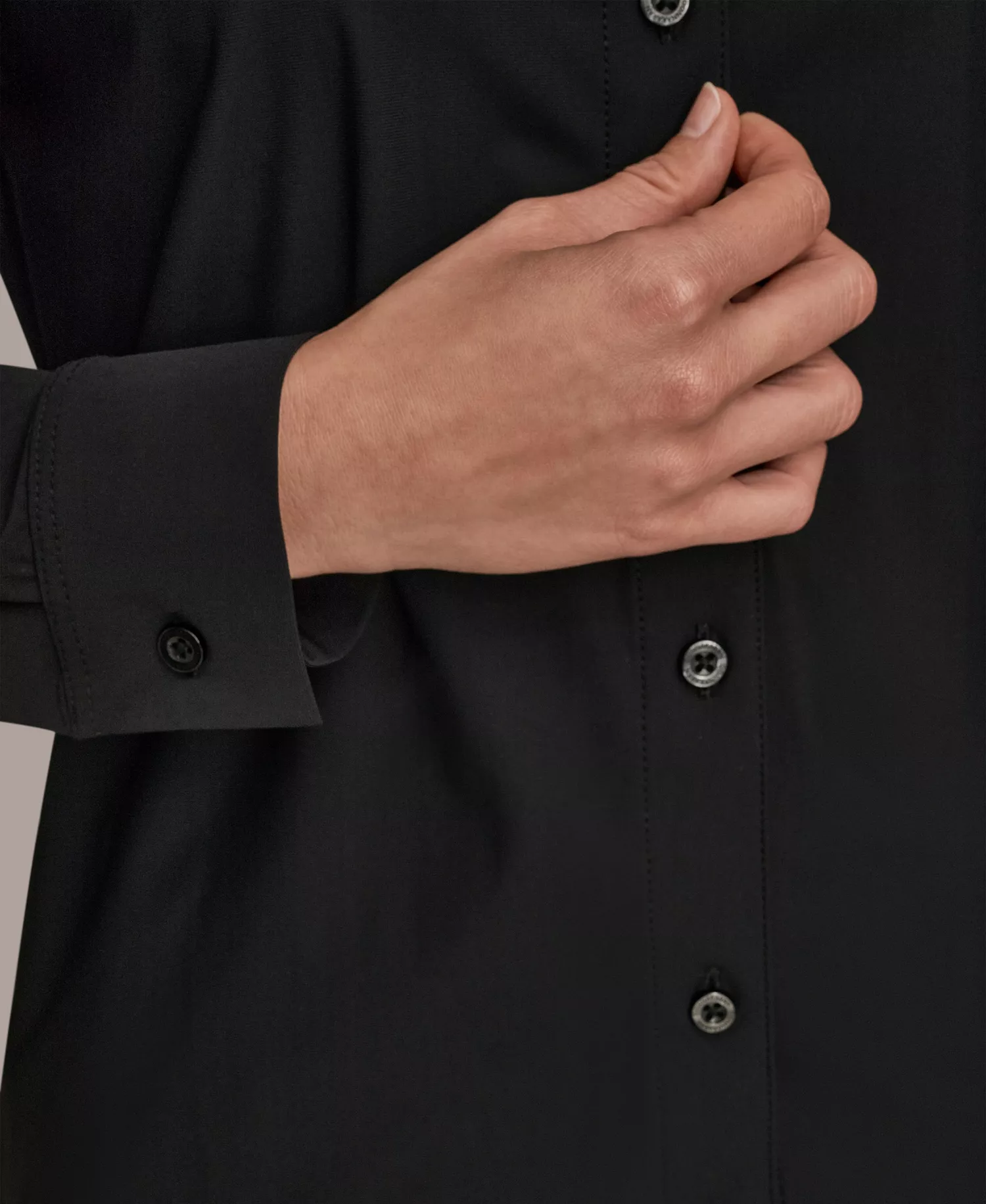 Women's Tricot Knit Long Sleeve Button-Down Shirt - Black - L