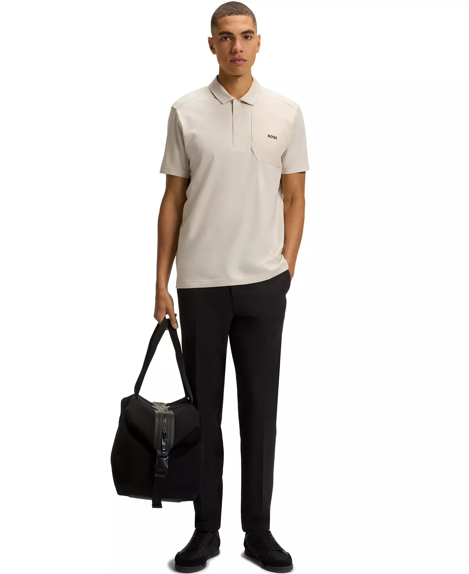 Men's Hopsack Panelling Paddy Polo Shirt - Open Beige - 2XL