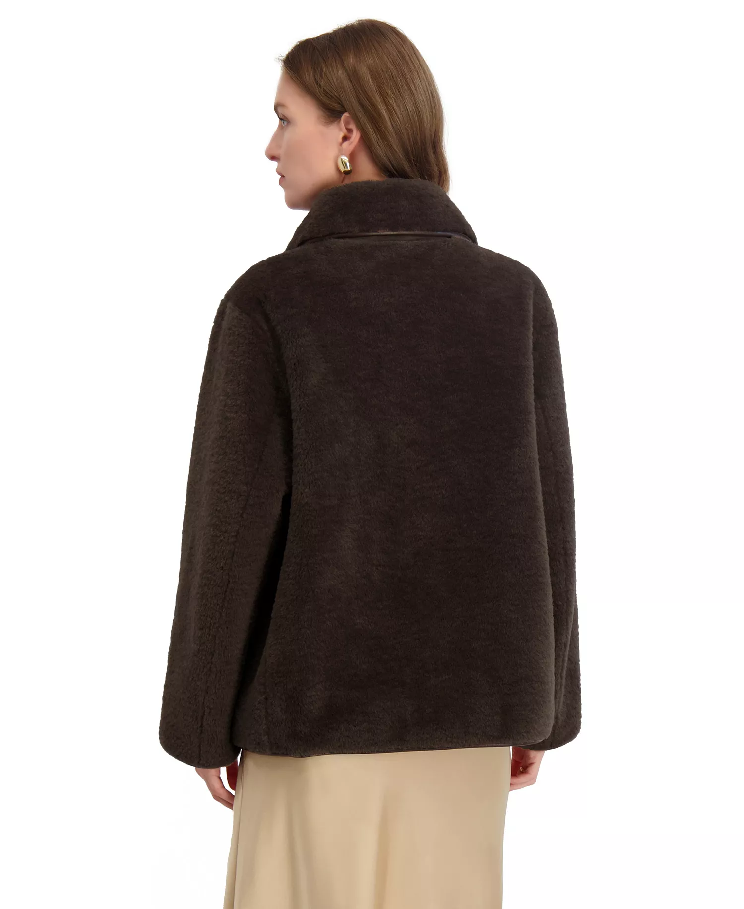 Women's Reversible Faux-Shearling Button-Front Coat - Chocolate - L