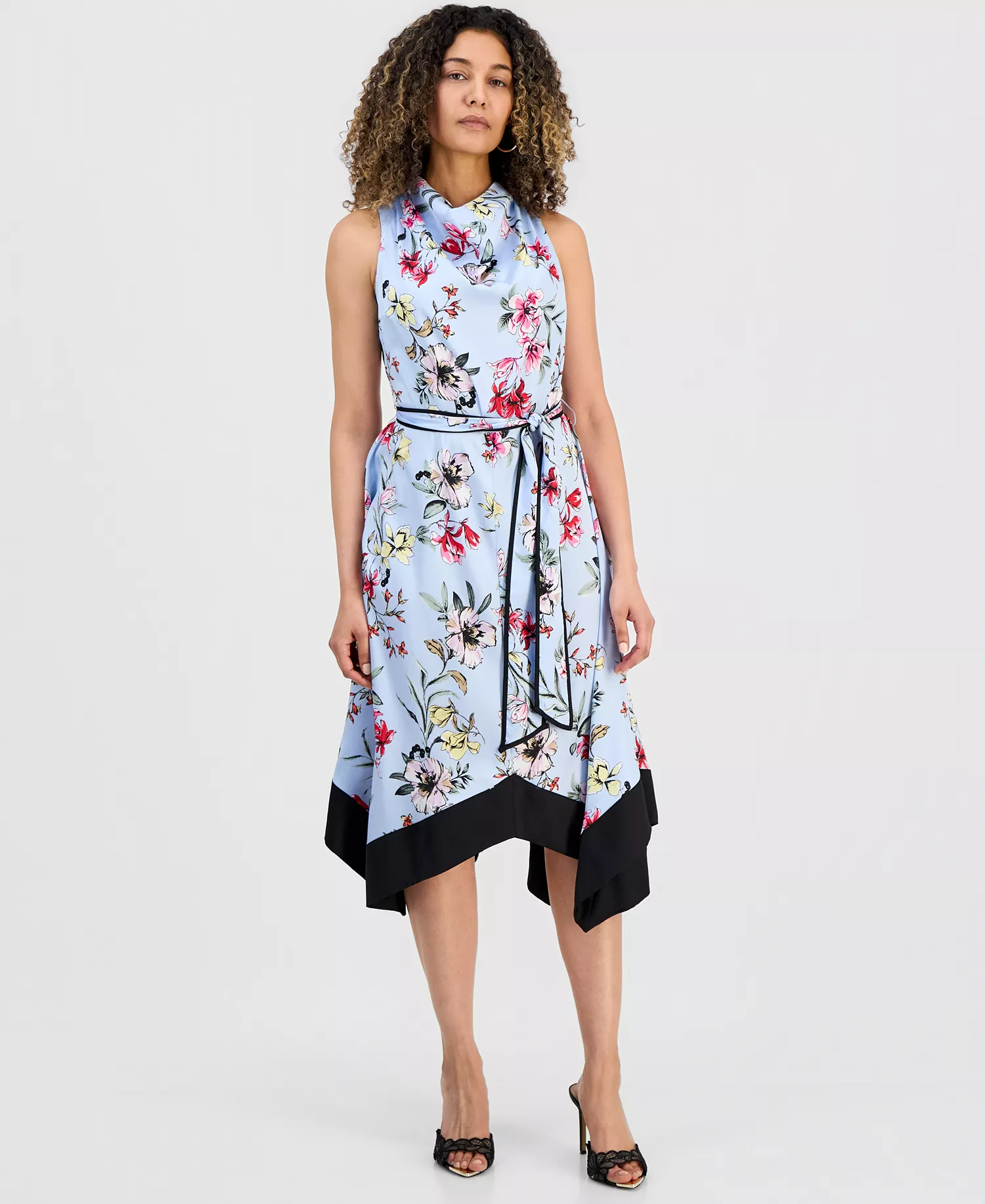Petite Asymmetrical Cowlneck Dress, Macy's Exclusive - Dara Blooms - P/L