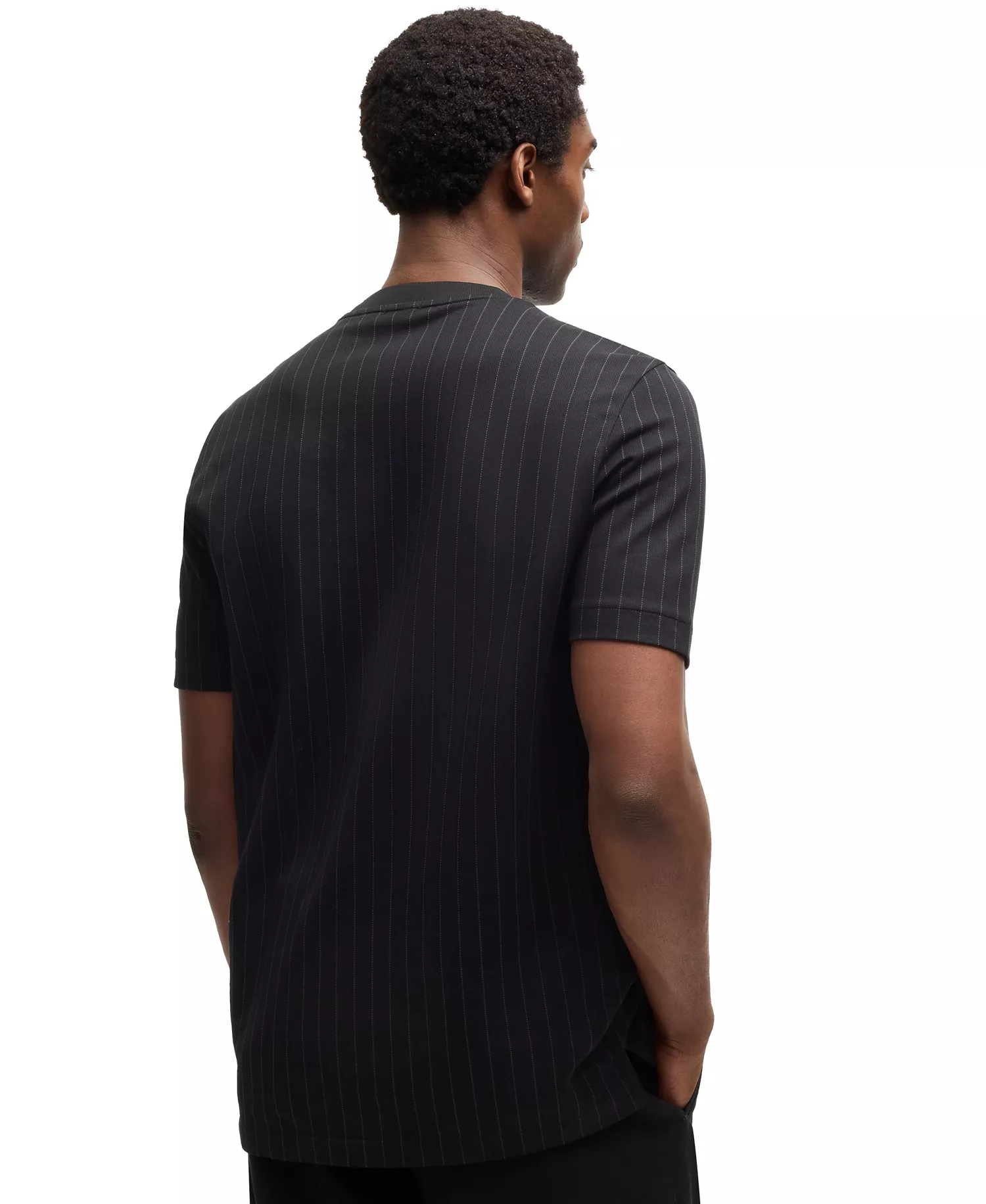 Men's Pinstripe Mercerized Cotton T-Shirt - Black - L