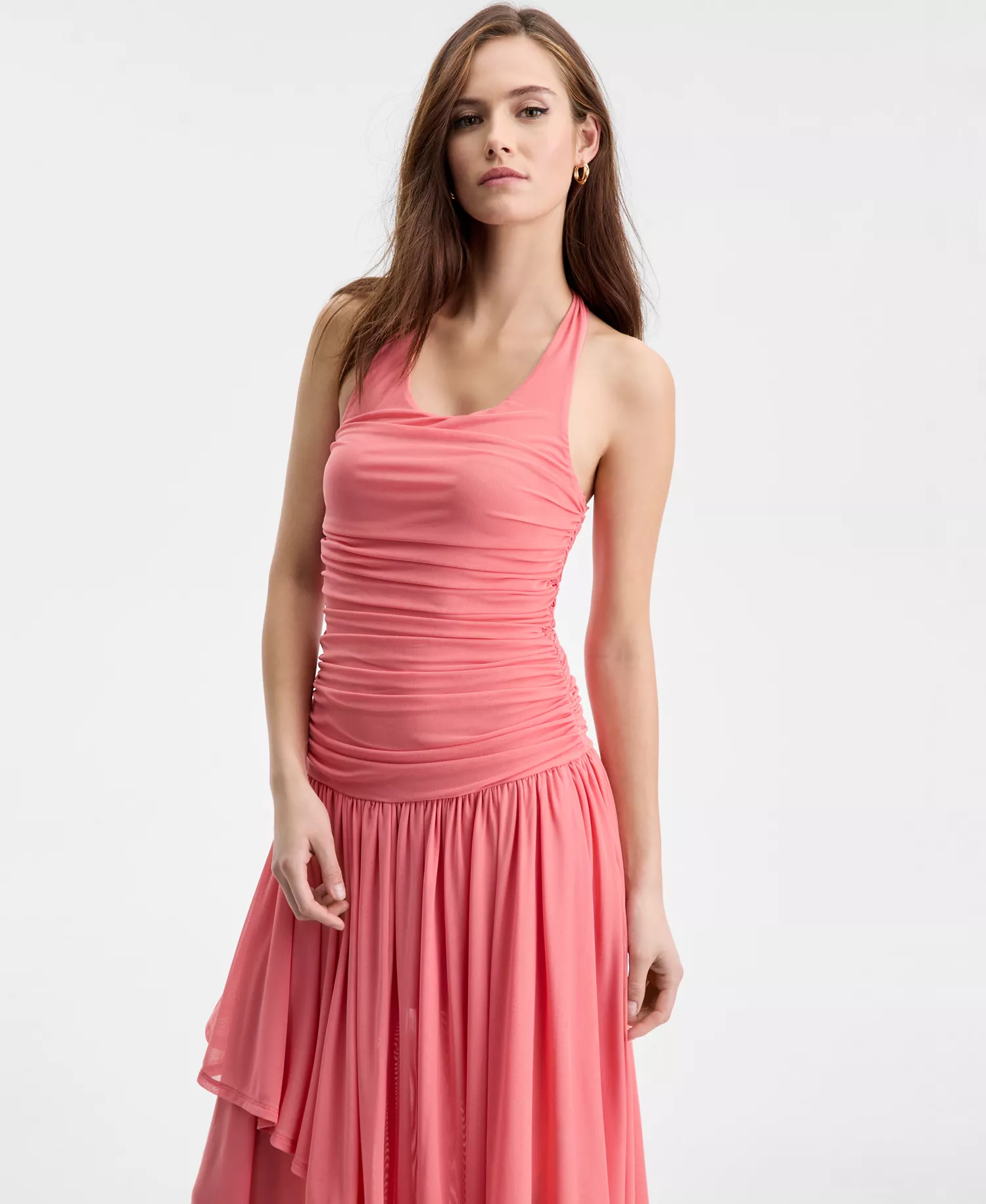 Women's Ruched Halter-Neck Dress, Macy's Exclusive - Guava - L