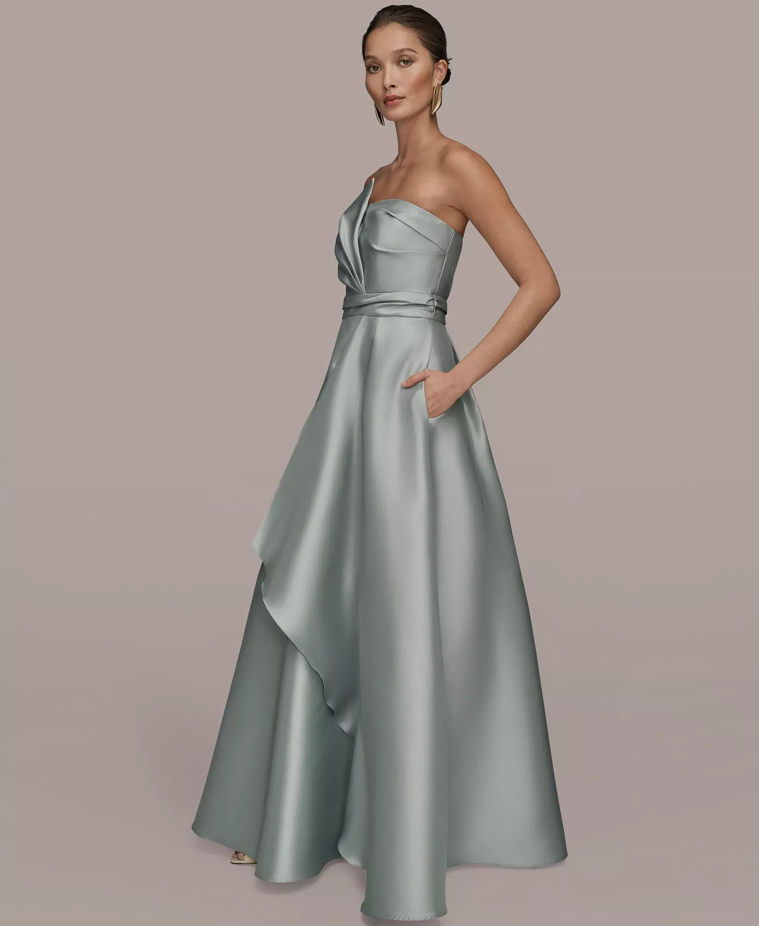 Women's Strapless Asymmetrical Ball Gown - Misty Blue - 10