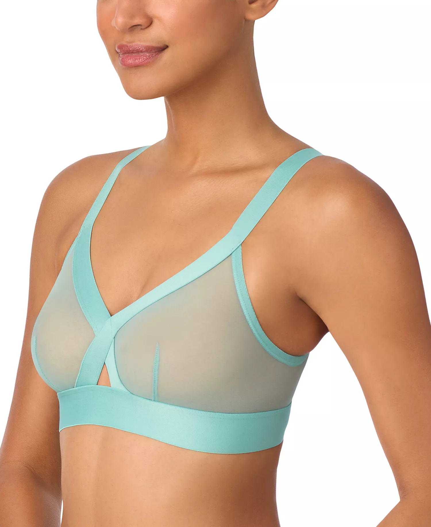 Women's Sheers Unlined Mesh Bralette Bra DK4084 - Aquifer - L
