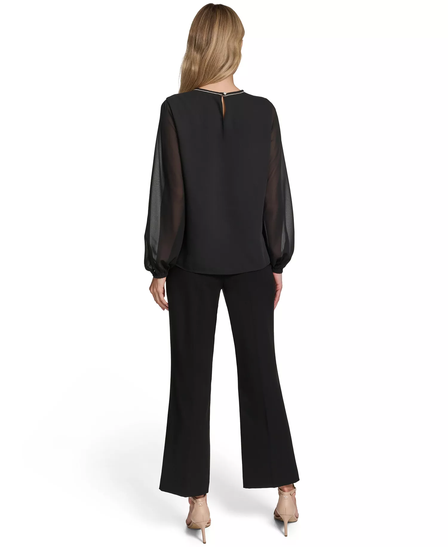 Women's Mixed Media Novelty Trim Top - Black - L