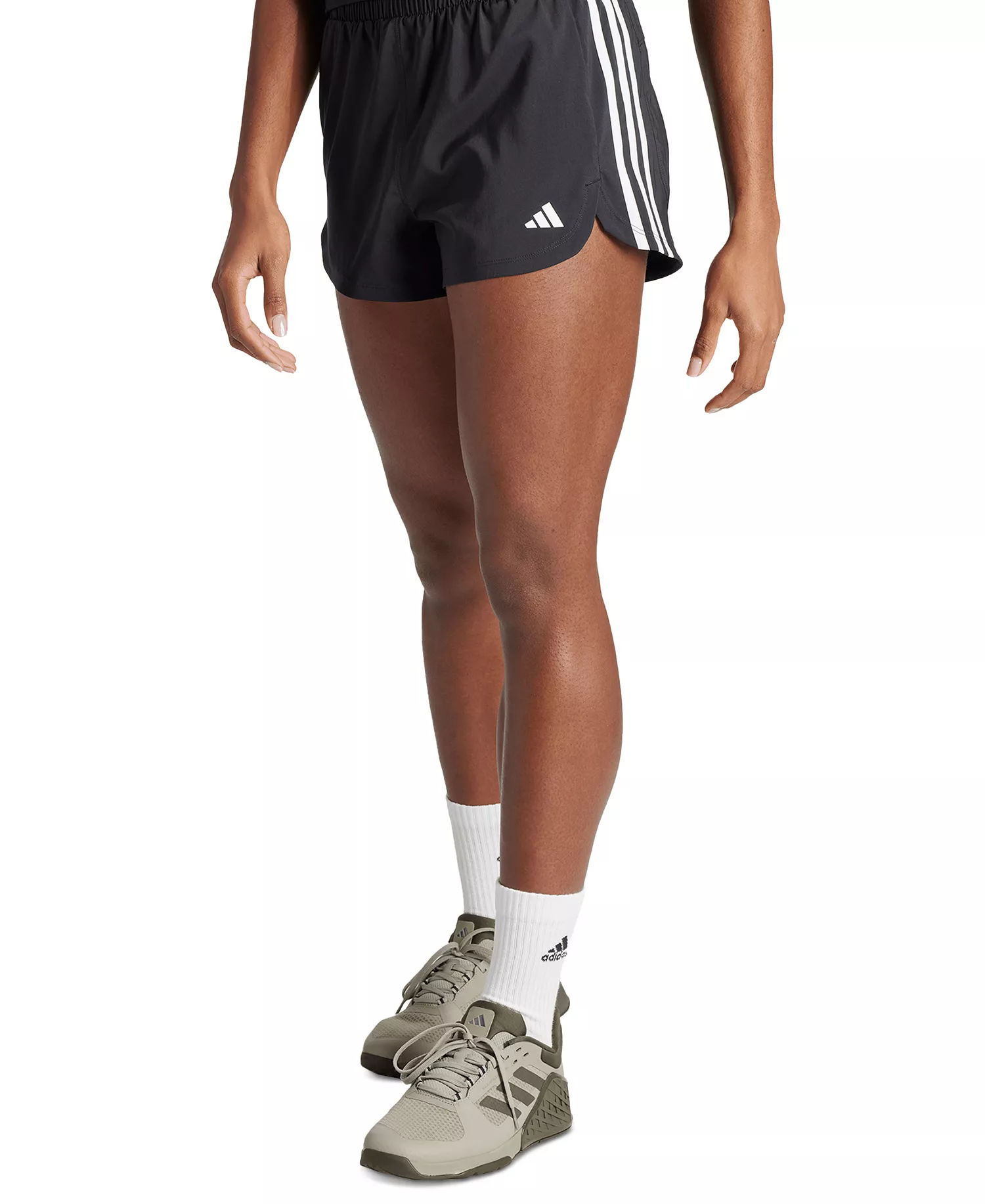 Women's Pacer Training 3-Stripes Woven High-Rise Shorts - Black/white - L