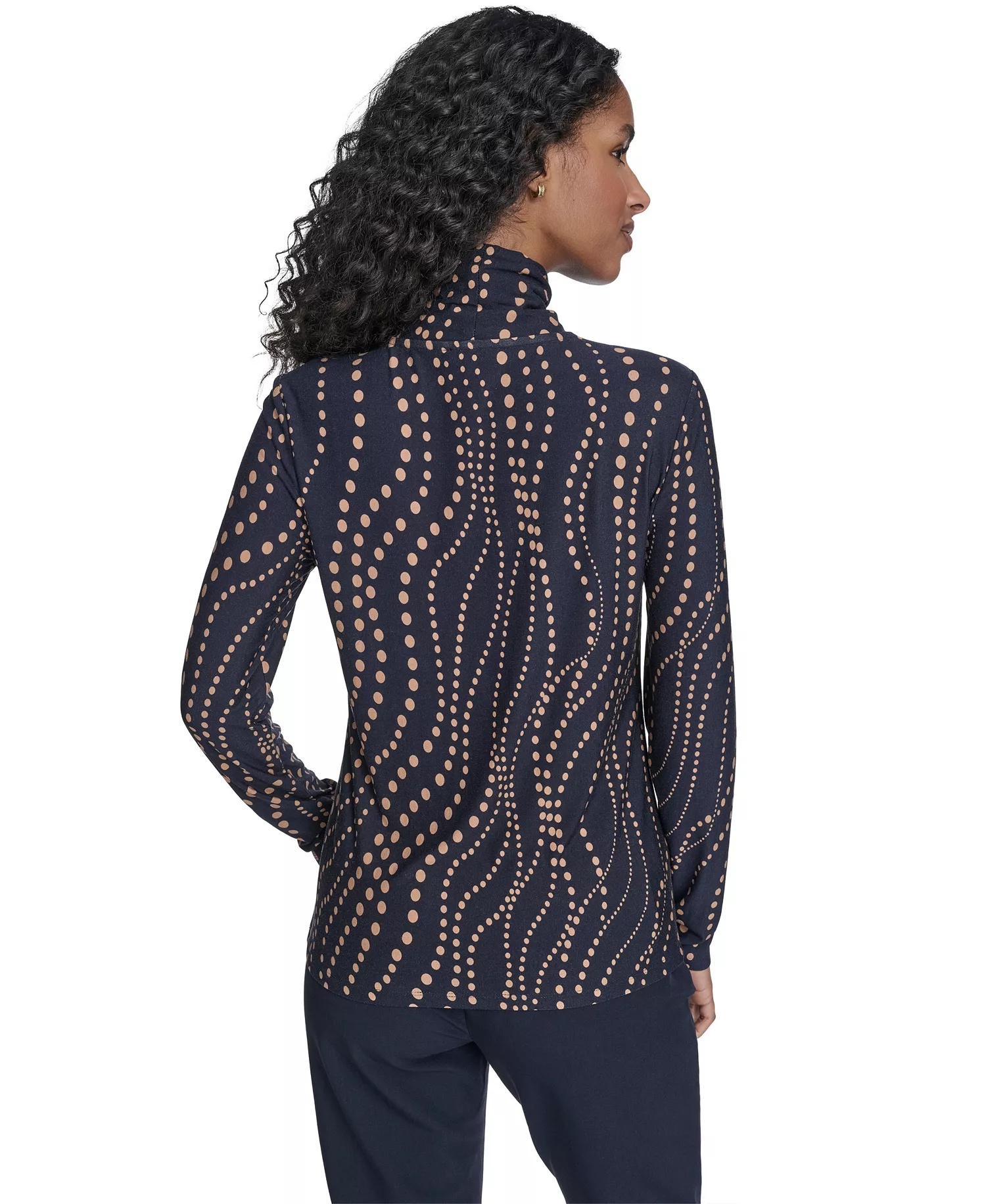 Women's Long Sleeve Cascade Dot Turtleneck Top - Midnight/ Brown Sugar - L