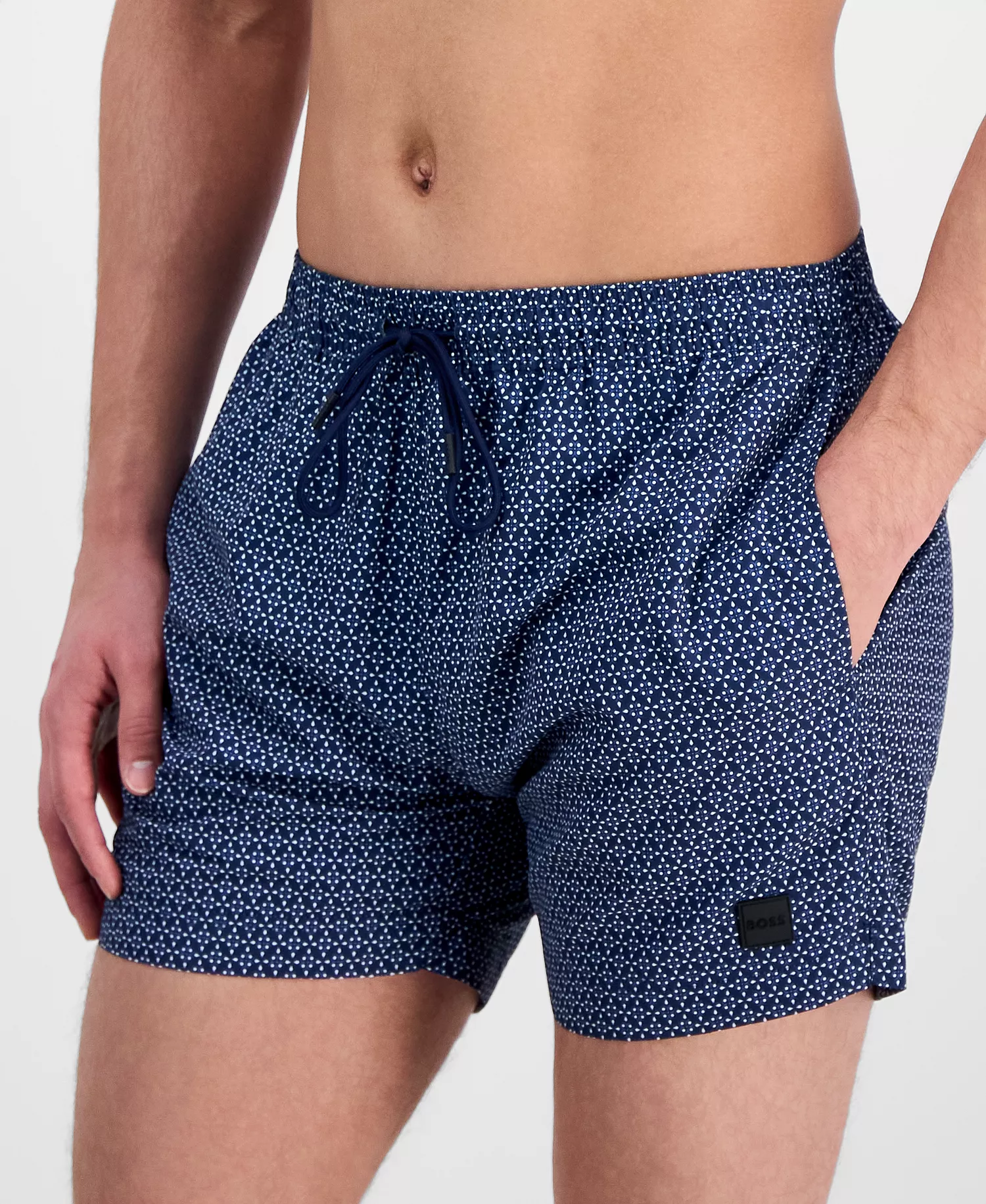 BOSS by Men's Printed Dots 5" Swim Trunks - Navy/black - 2XL
