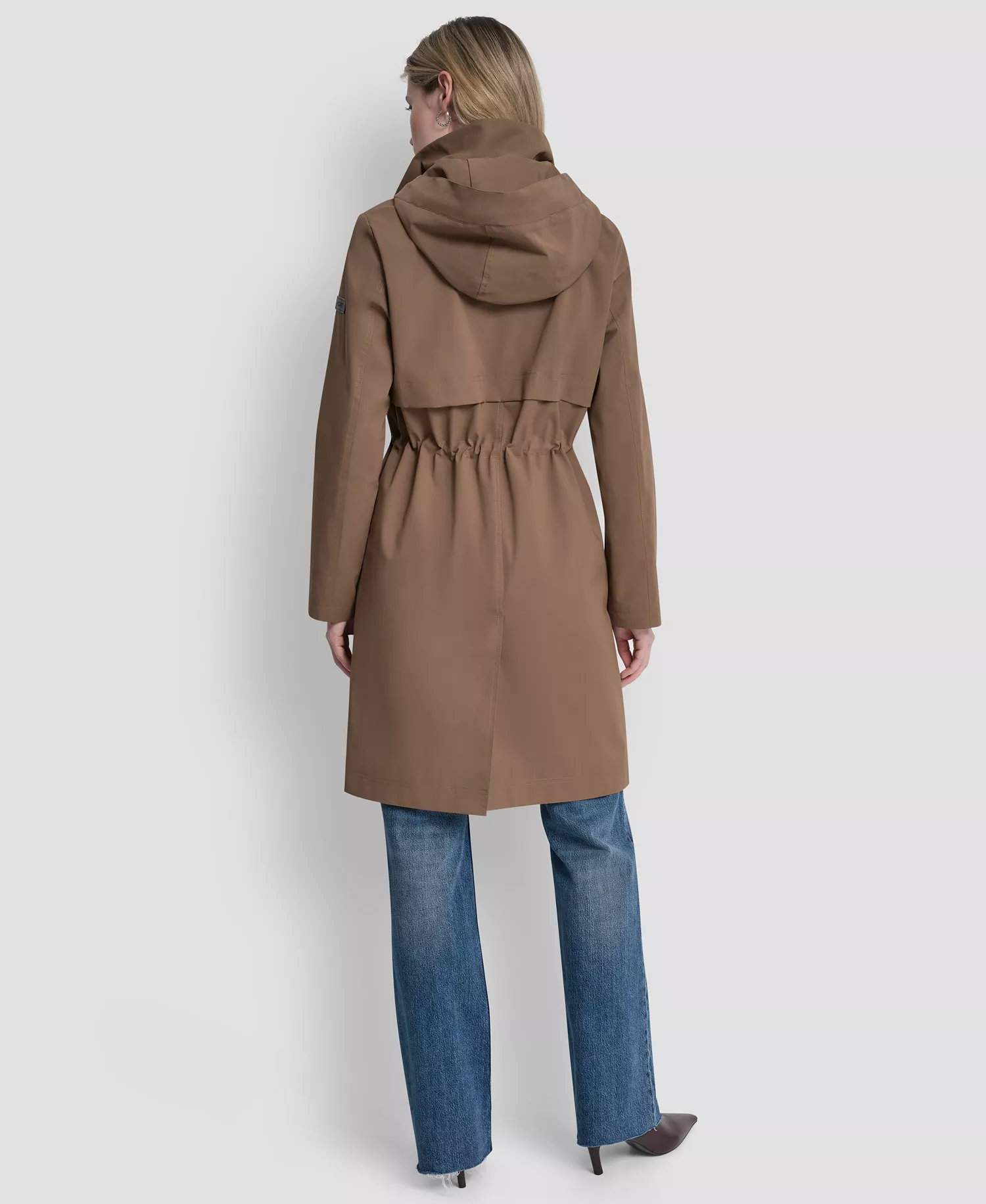 Women's Pleather Trim Anorak Rain Coat - Mocha - L