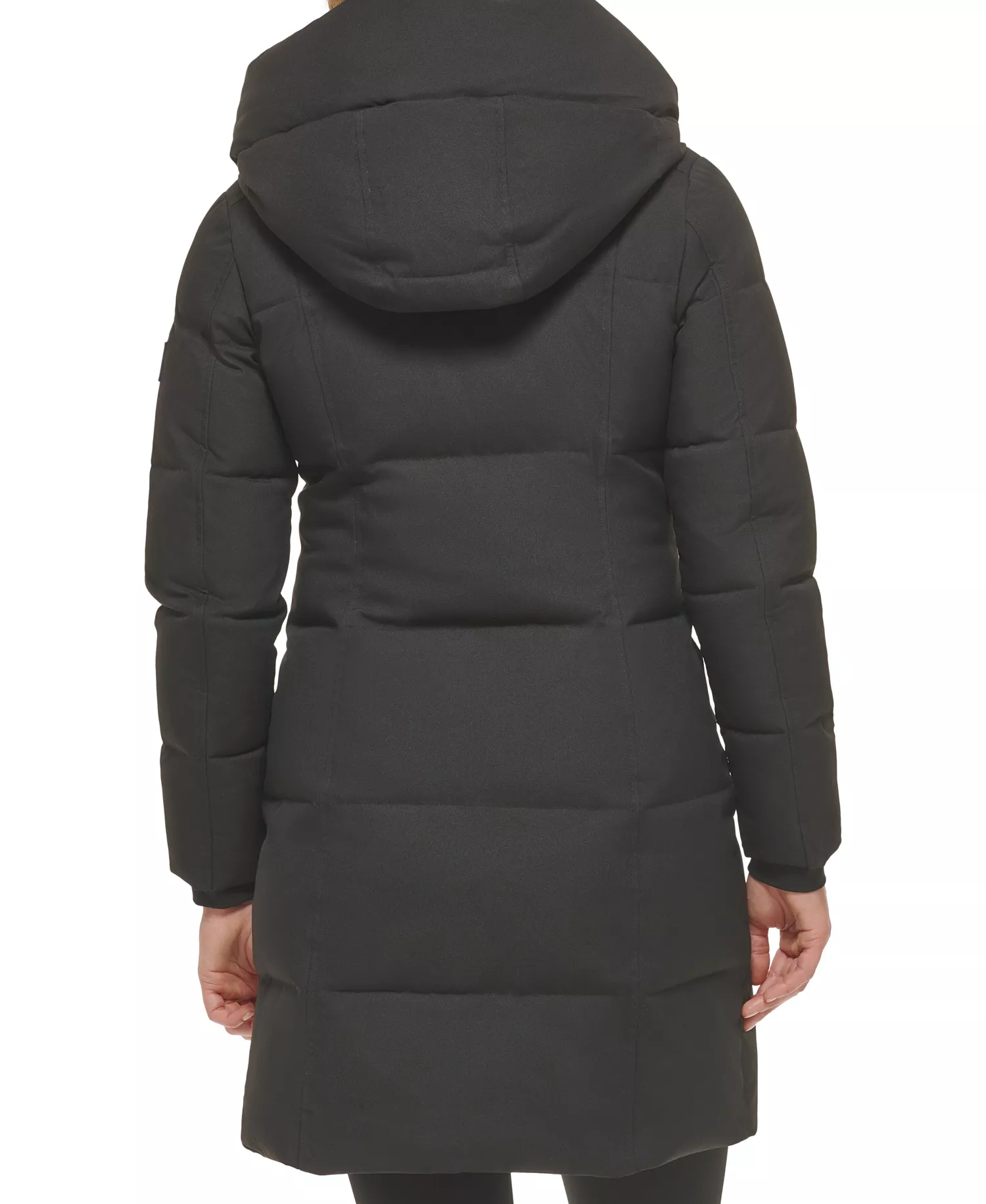 Women's Stand Collar Hooded Puffer Coat - Black - L