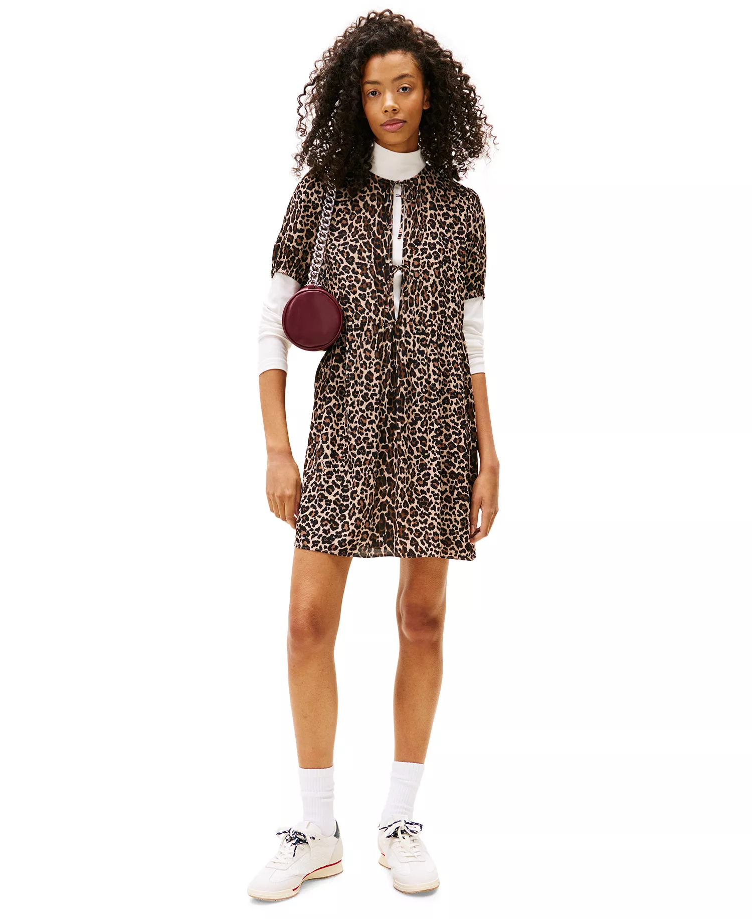 Women's Leopard-Print Tie-Front Mini Dress - Leopard Print - L