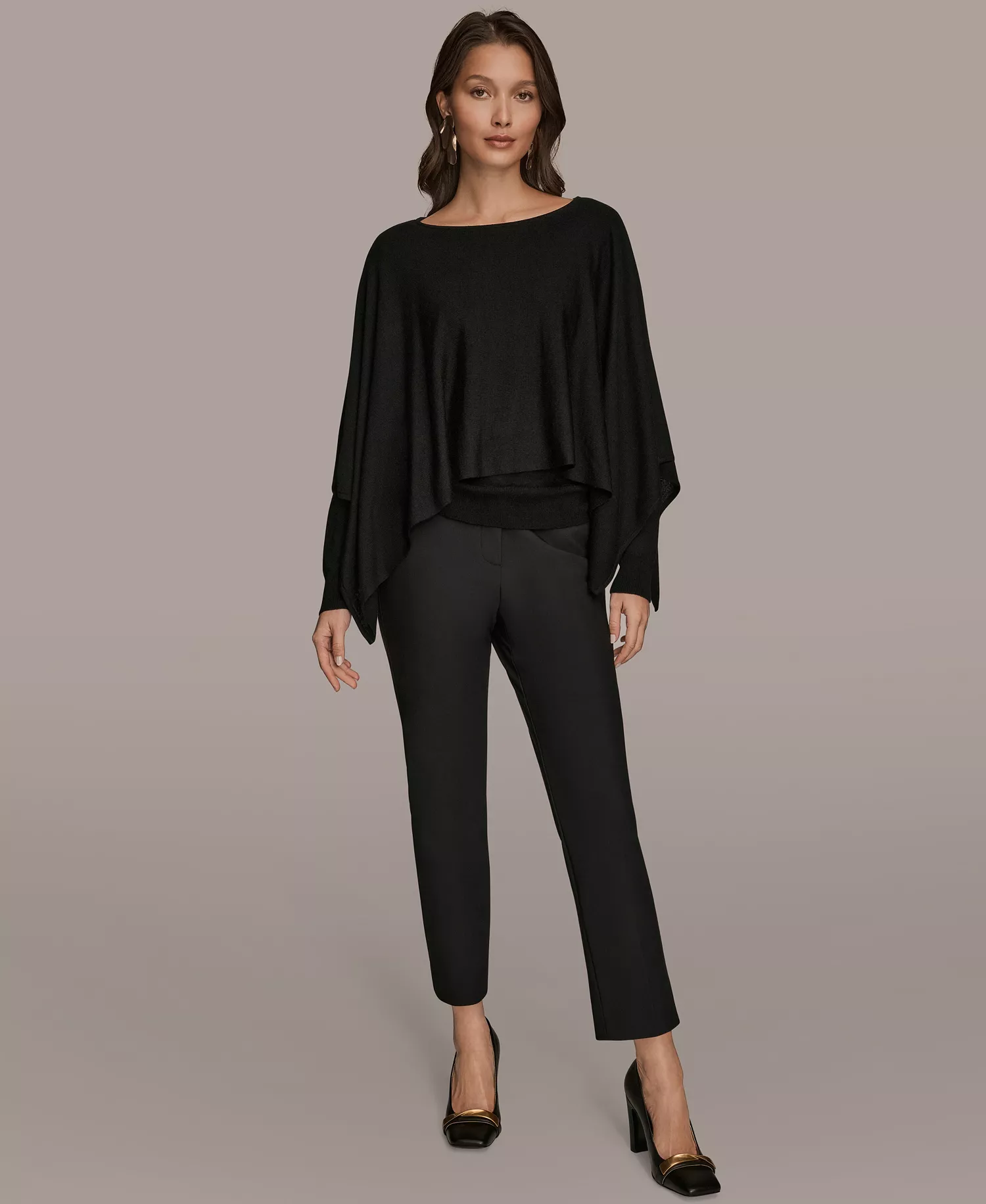 Women's Long Sleeve Cape Sweater - Black - M