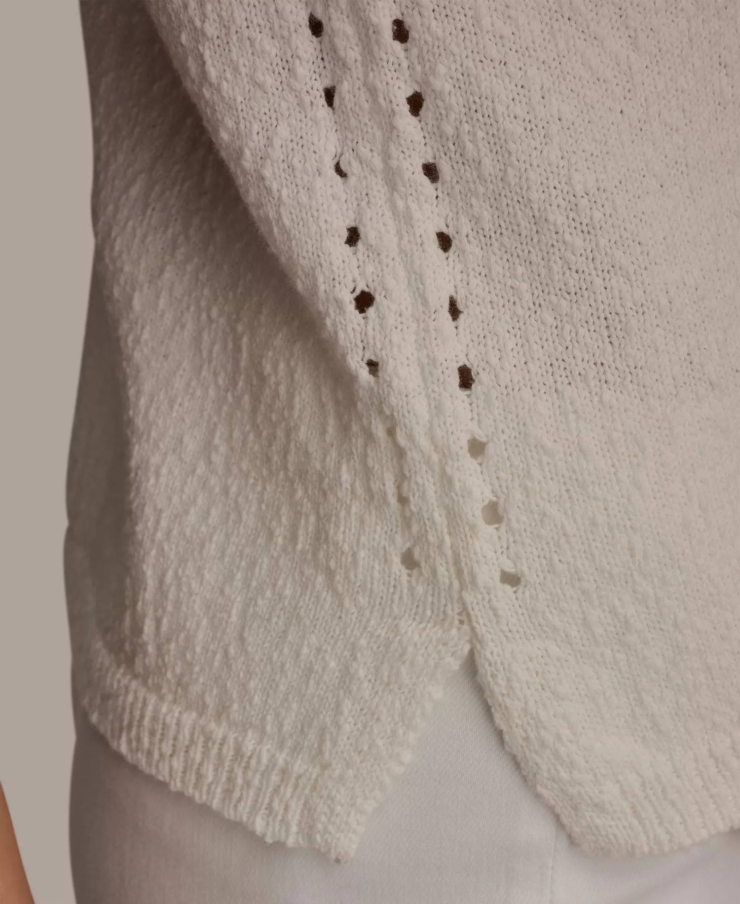 Women's Scoop Neck Pointelle Stitched Tank - Cream - L