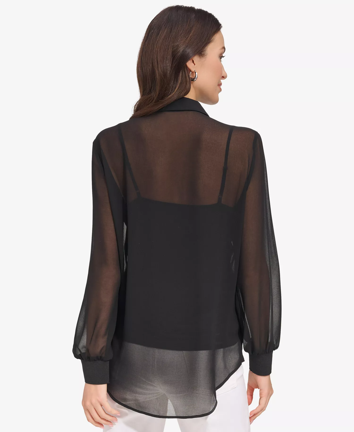 Women's Button-Down Chiffon Shirt - Black - S