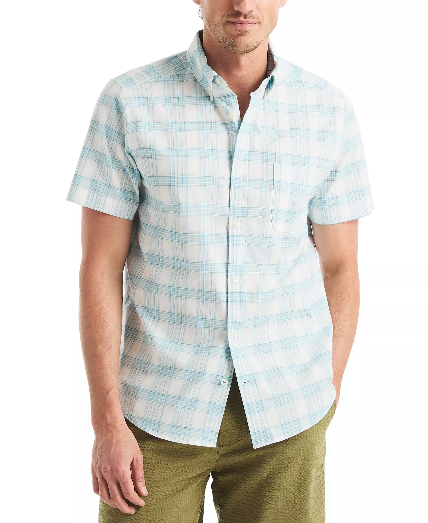 Men's Classic-Fit Plaid Button-Down Oxford Shirt  - Sail White - 2XL