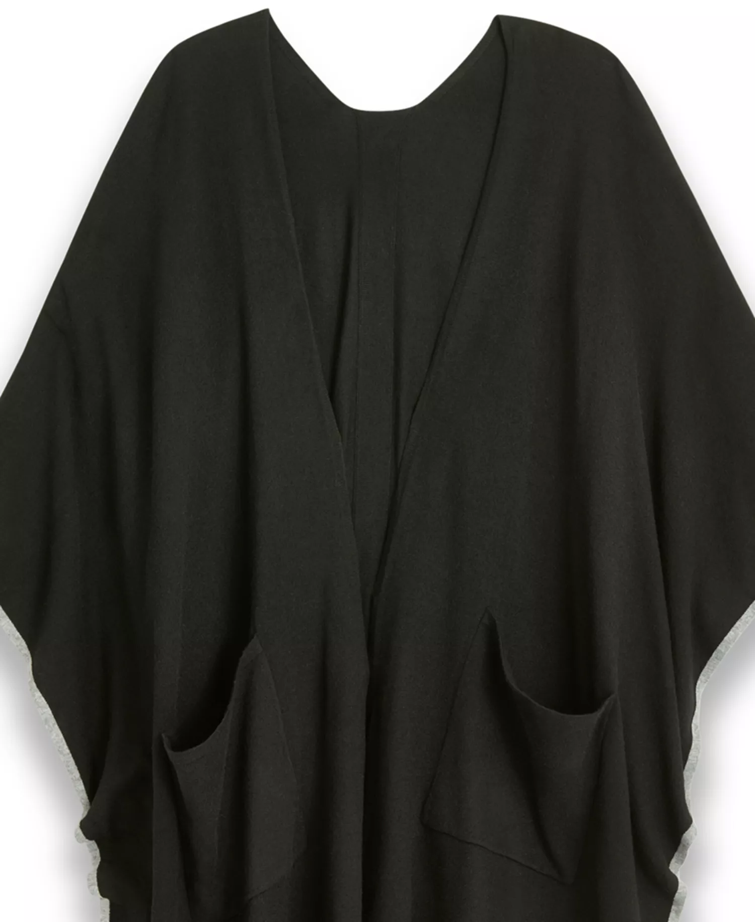 Tipped Knit Shawl Ruana - Black - ONE SIZE