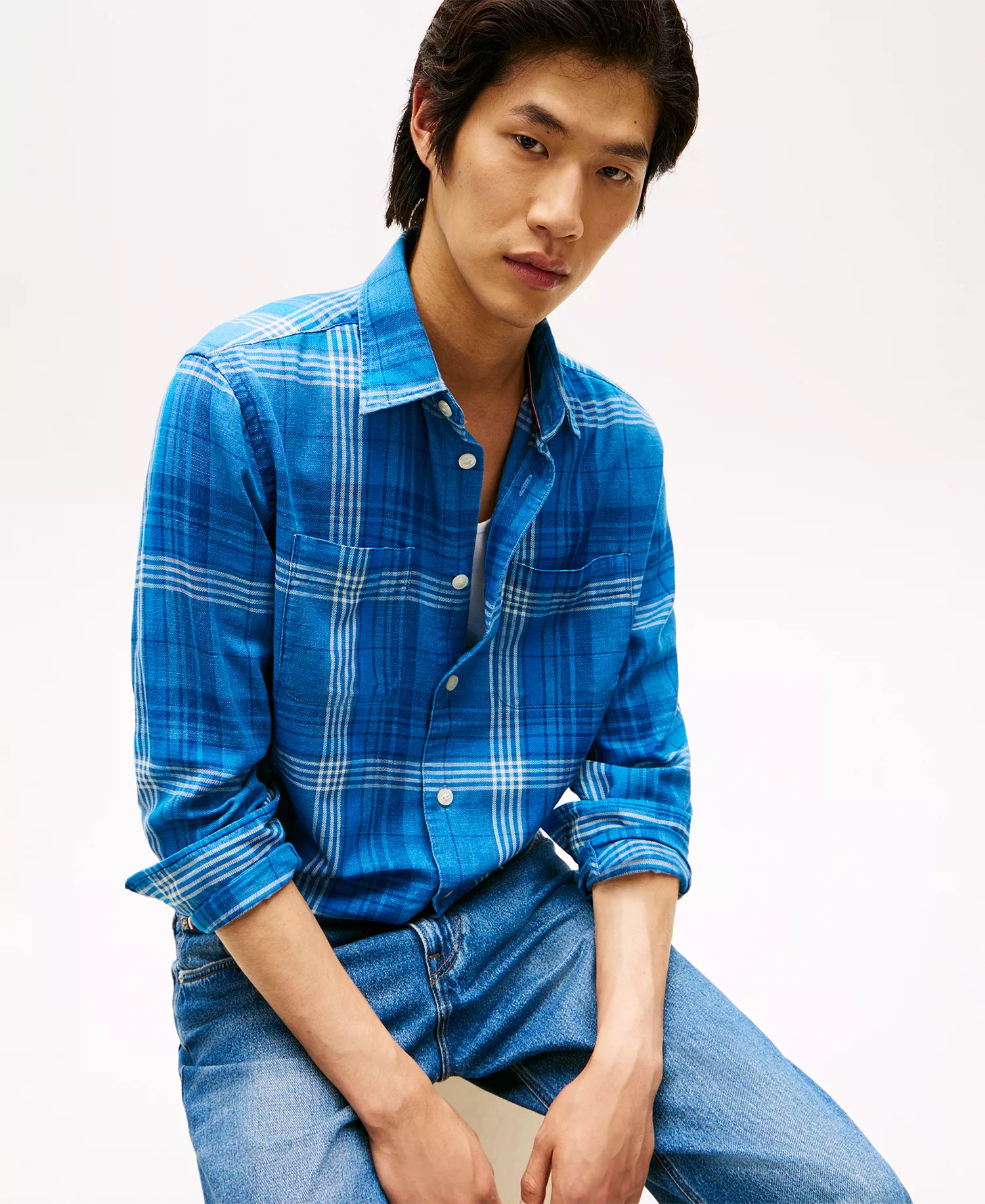 Men's Check Relaxed Fit Shirt - Light Blue Indigo / Check - L